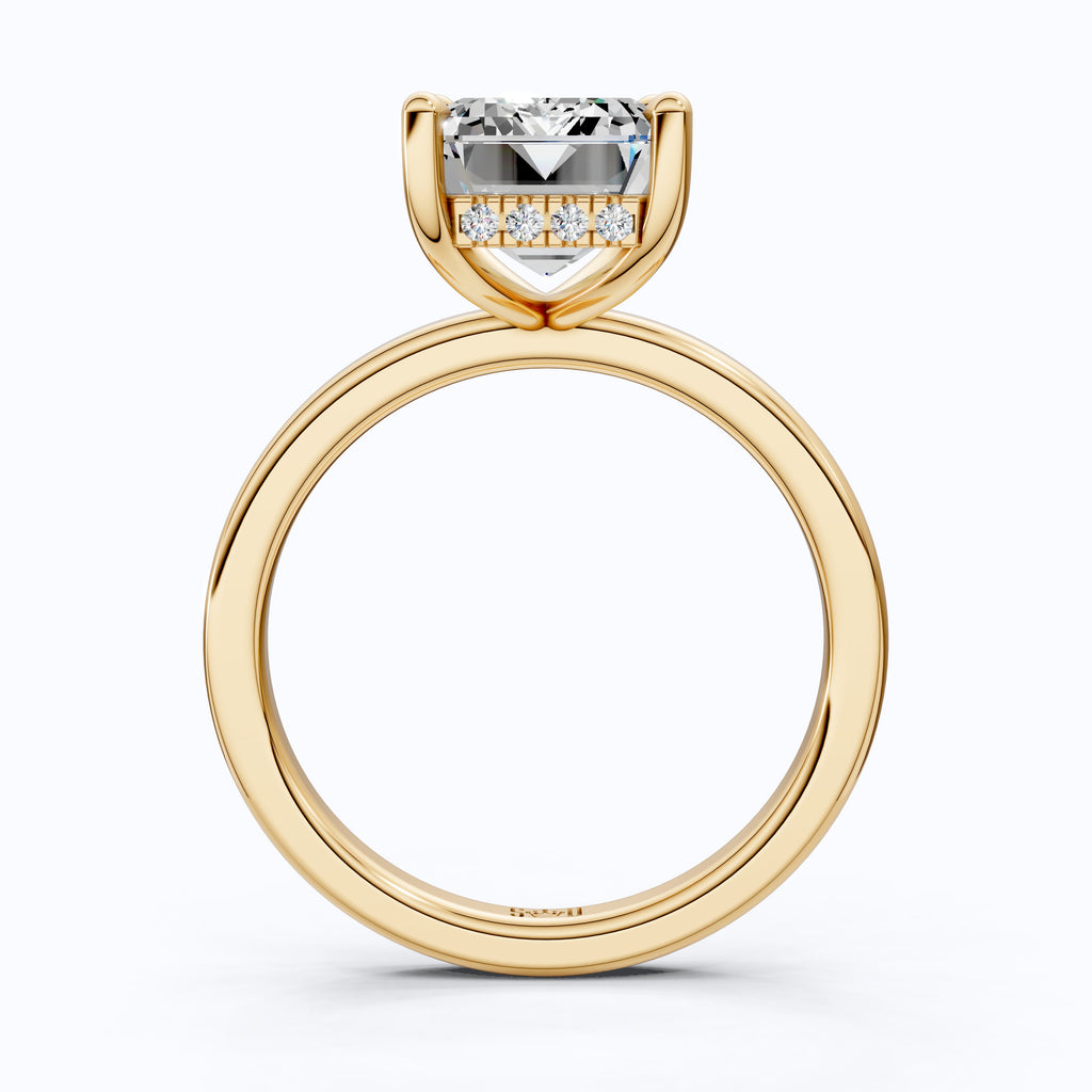Timeless Four Prong Hidden Halo Engagement Ring in 14K Solid Gold, 3.20 CT Emerald Cut Lab Created Diamond, Bridal Jewelry, Gift For Her