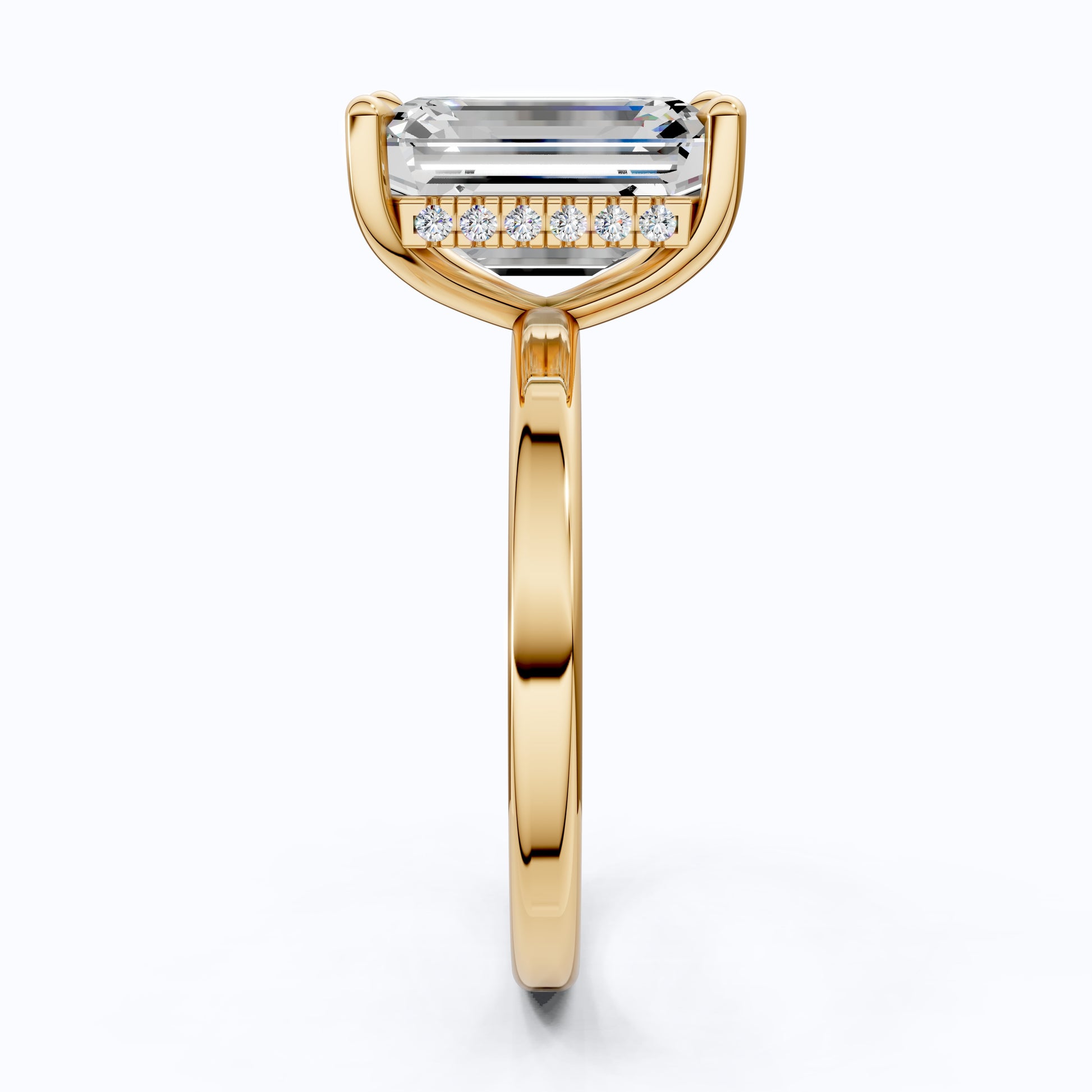 Timeless Four Prong Hidden Halo Engagement Ring in 14K Solid Gold, 3.20 CT Emerald Cut Lab Created Diamond, Bridal Jewelry, Gift For Her