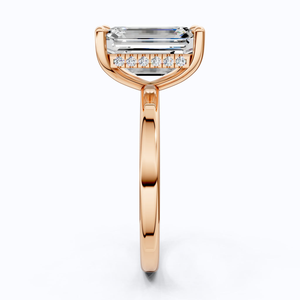 Timeless Four Prong Hidden Halo Engagement Ring in 14K Solid Gold, 3.20 CT Emerald Cut Lab Created Diamond, Bridal Jewelry, Gift For Her