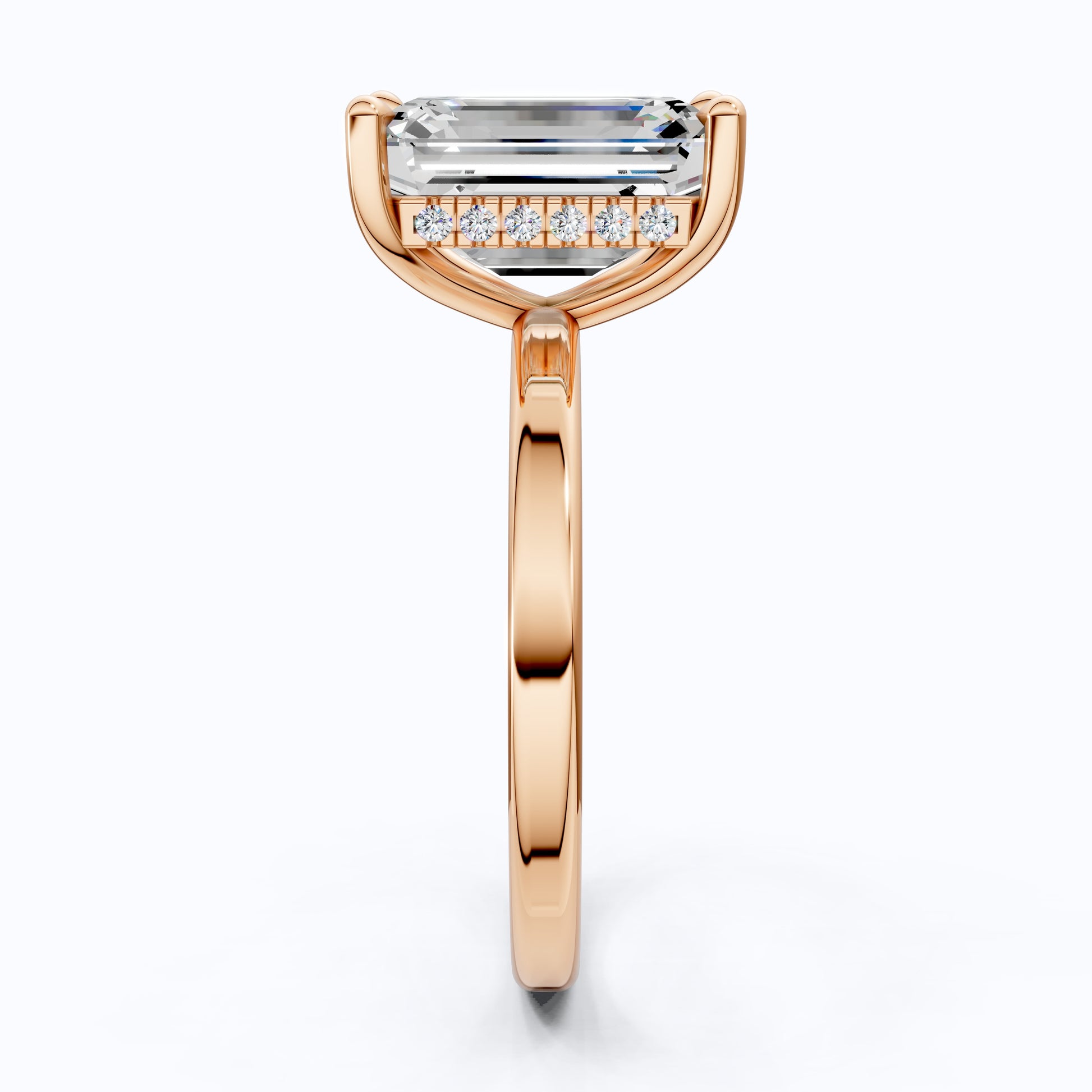 Timeless Four Prong Hidden Halo Engagement Ring in 14K Solid Gold, 3.20 CT Emerald Cut Lab Created Diamond, Bridal Jewelry, Gift For Her