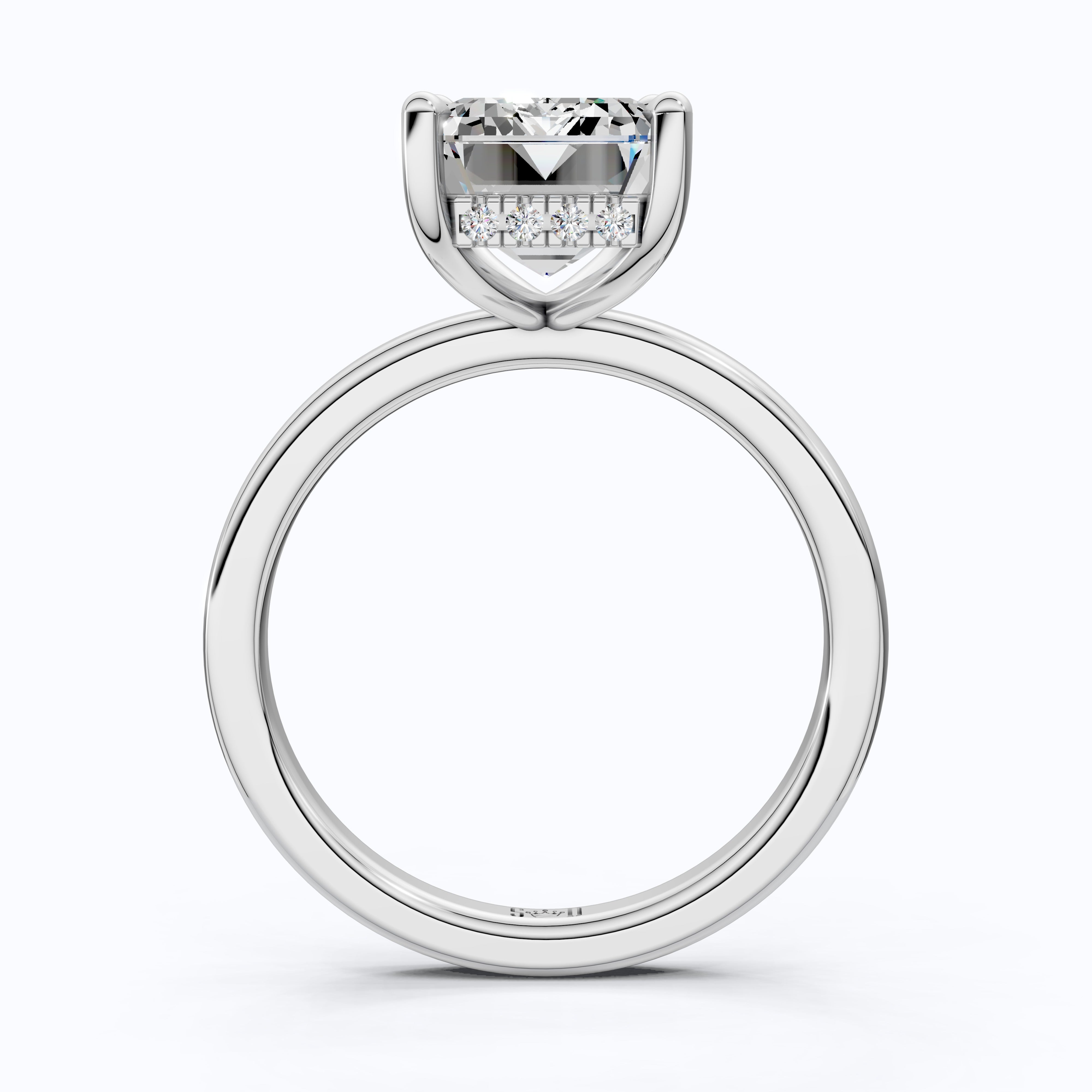 Timeless Four Prong Hidden Halo Engagement Ring in 14K Solid Gold, 3.20 CT Emerald Cut Lab Created Diamond, Bridal Jewelry, Gift For Her