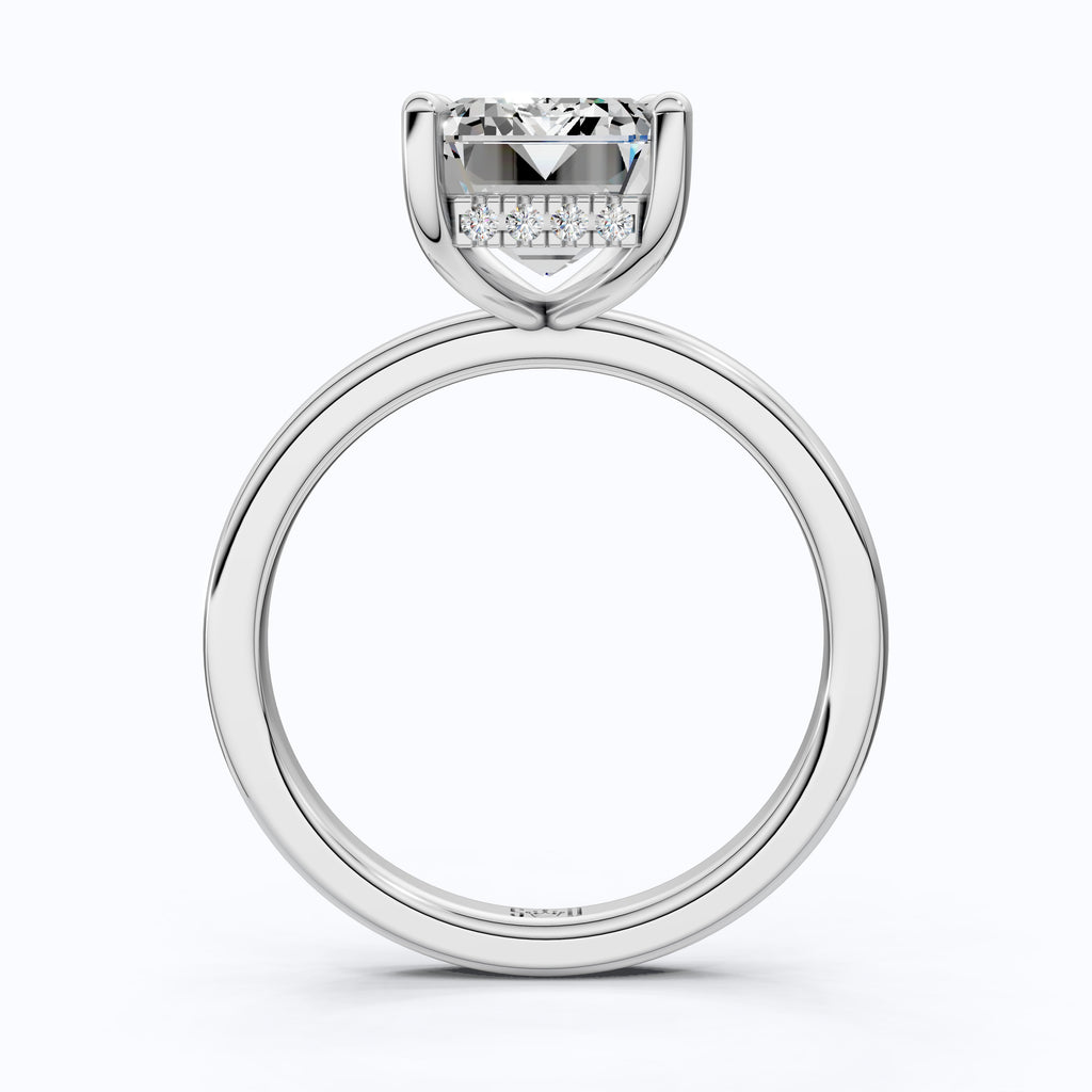 Timeless Four Prong Hidden Halo Engagement Ring in 14K Solid Gold, 3.20 CT Emerald Cut Lab Created Diamond, Bridal Jewelry, Gift For Her