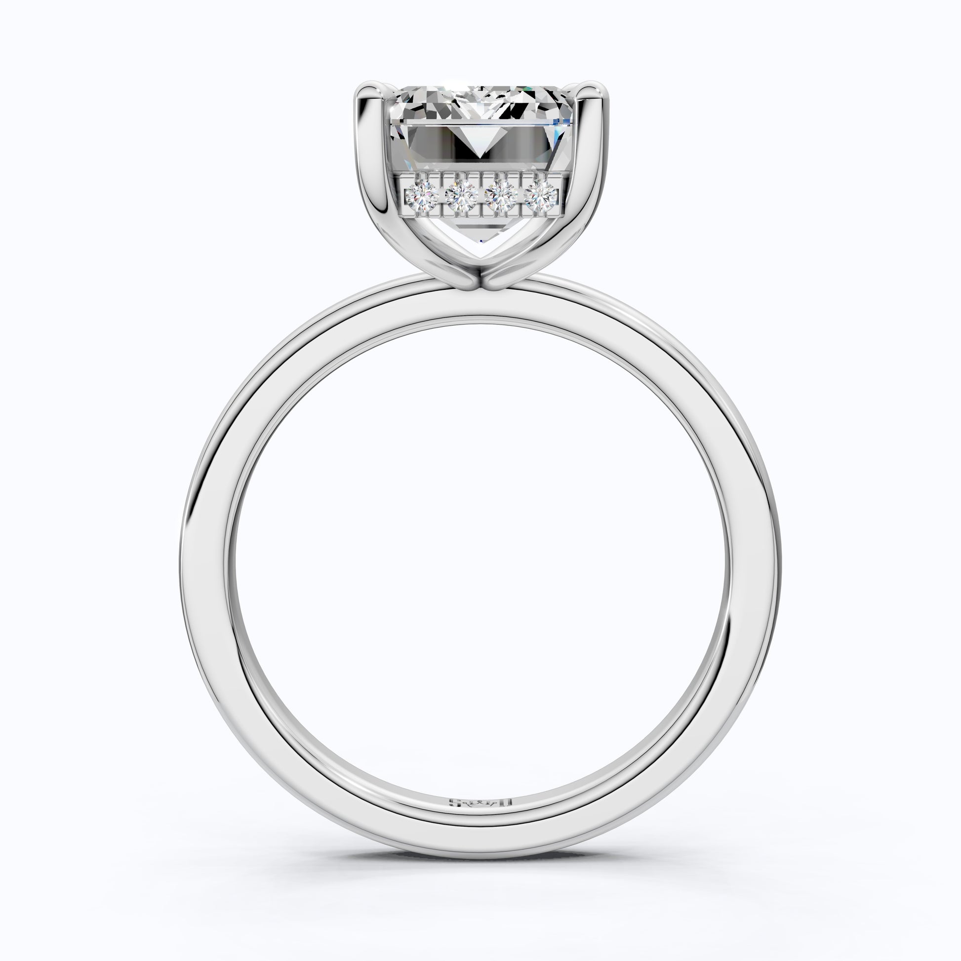 Timeless Four Prong Hidden Halo Engagement Ring in 14K Solid Gold, 3.20 CT Emerald Cut Lab Created Diamond, Bridal Jewelry, Gift For Her