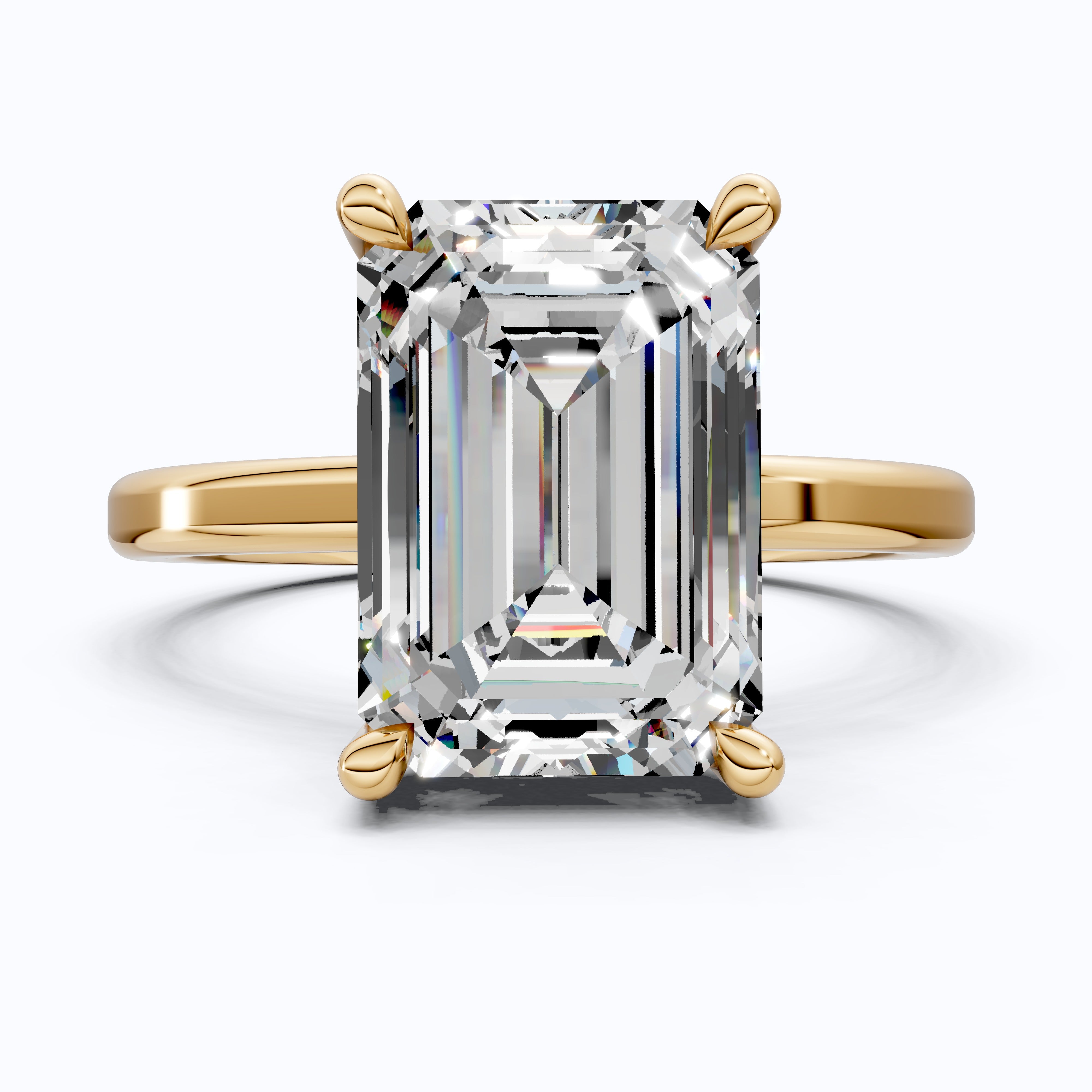 Timeless Four Prong Hidden Halo Engagement Ring in 14K Solid Gold, 3.20 CT Emerald Cut Lab Created Diamond, Bridal Jewelry, Gift For Her