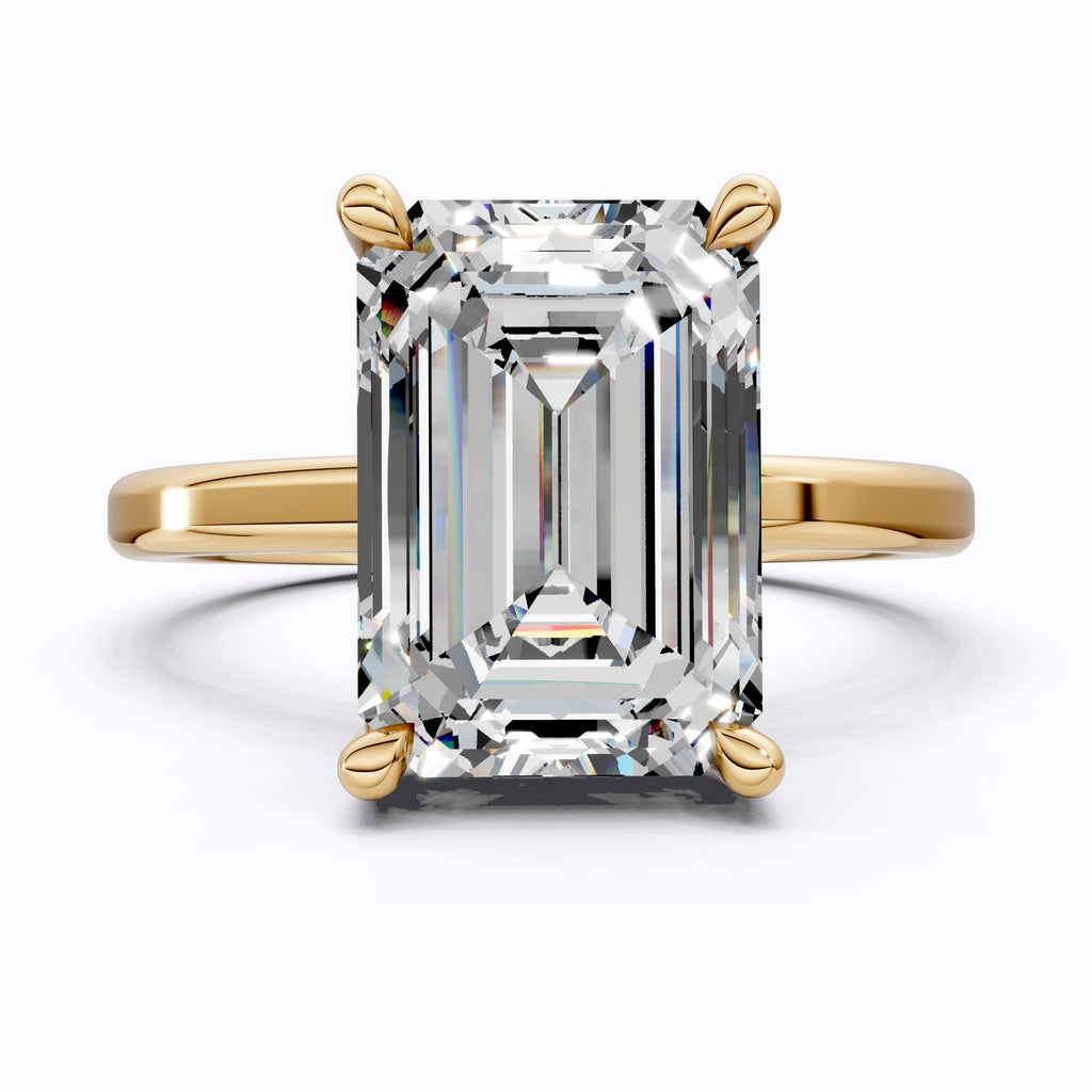 Timeless Four Prong Hidden Halo Engagement Ring in 14K Solid Gold, 3.20 CT Emerald Cut Lab Created Diamond, Bridal Jewelry, Gift For Her