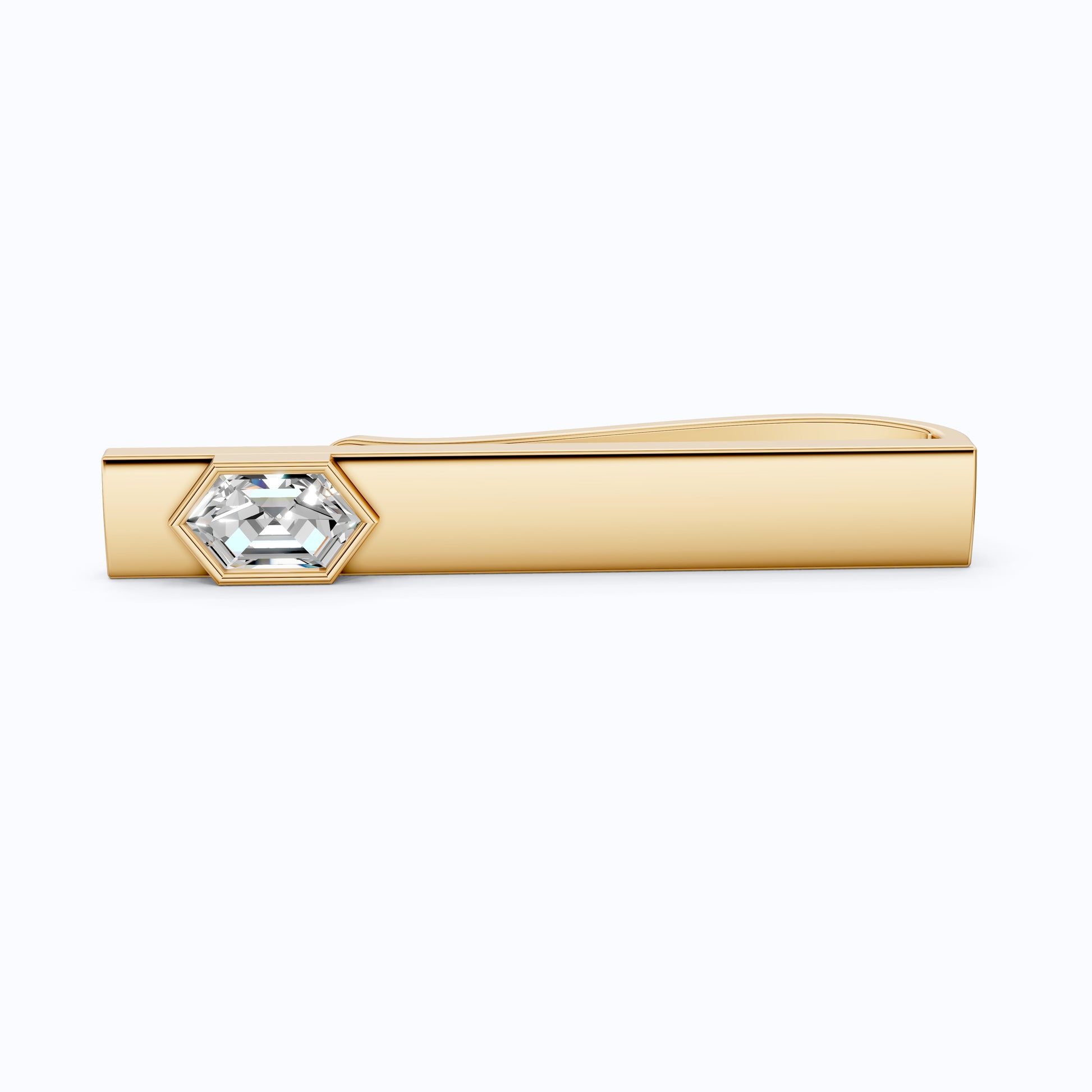 Modern Hexagon Diamond Tie Bar in 14K Rose Gold, Groom Gift, Business Formal Jewelry, Executive Gift
