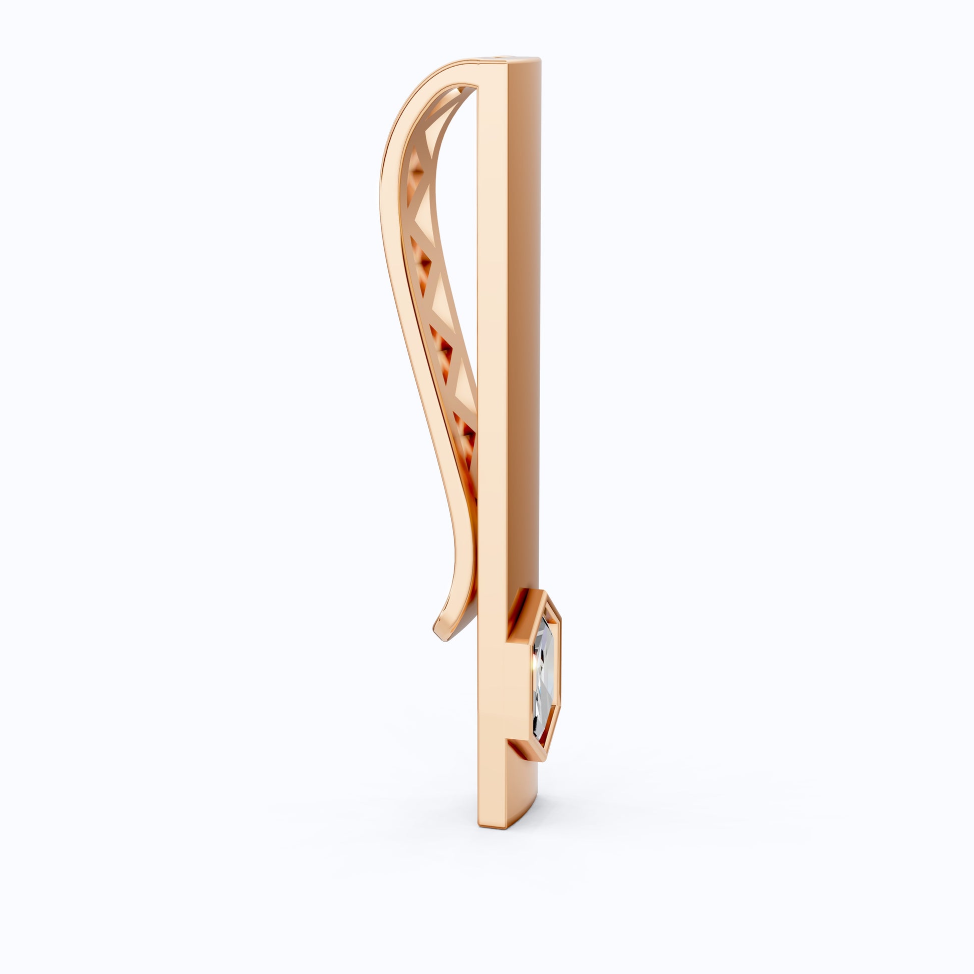 Modern Hexagon Diamond Tie Bar in 14K Rose Gold, Groom Gift, Business Formal Jewelry, Executive Gift