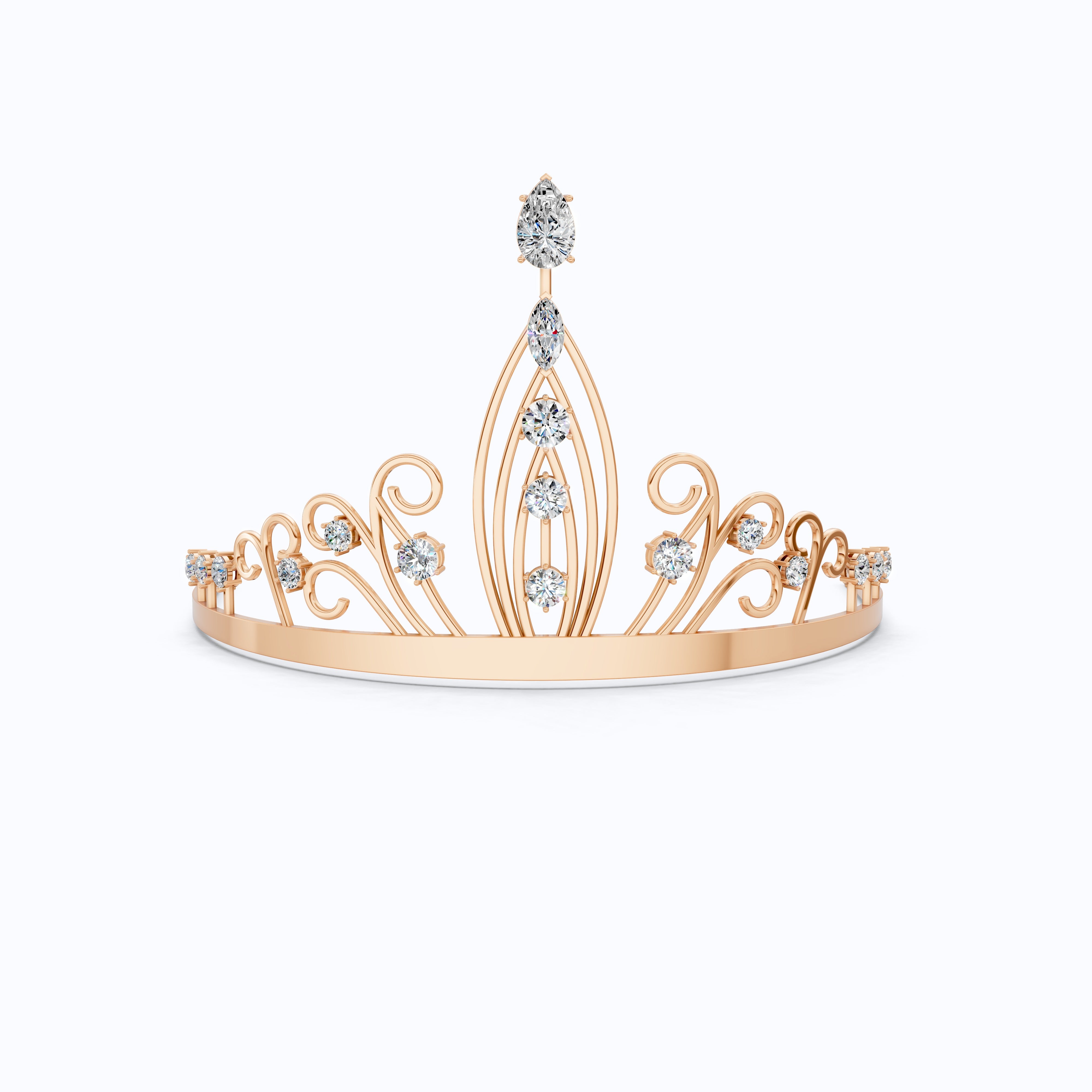 Princess Tiara Crown in 925 Sterling Silver, 32.84 TCW Pear/Marquise/Round Cut Lab Diamonds, Luxury Handmade Jewelry Gift for Bridal