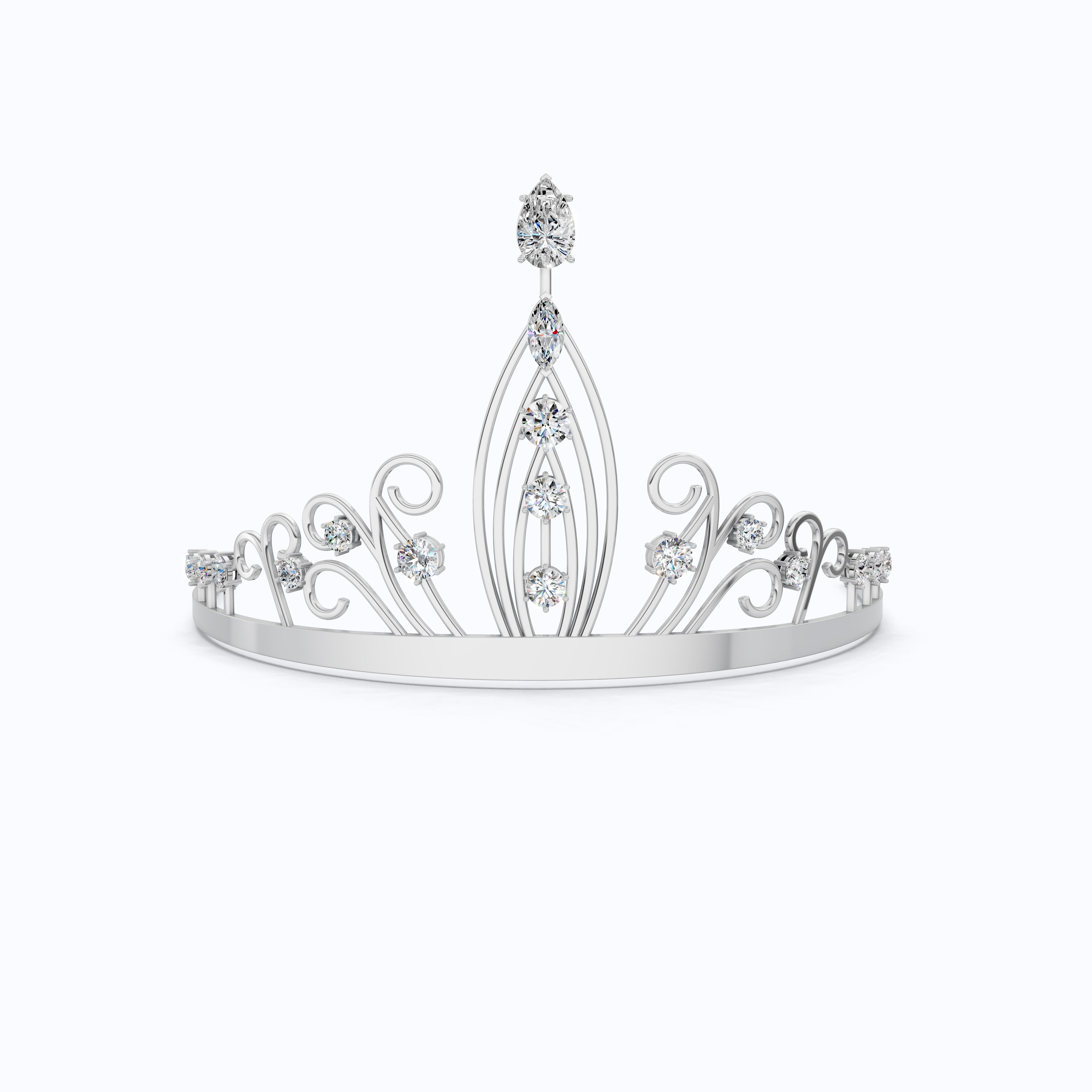 Princess Tiara Crown in 925 Sterling Silver, 32.84 TCW Pear/Marquise/Round Cut Lab Diamonds, Luxury Handmade Jewelry Gift for Bridal