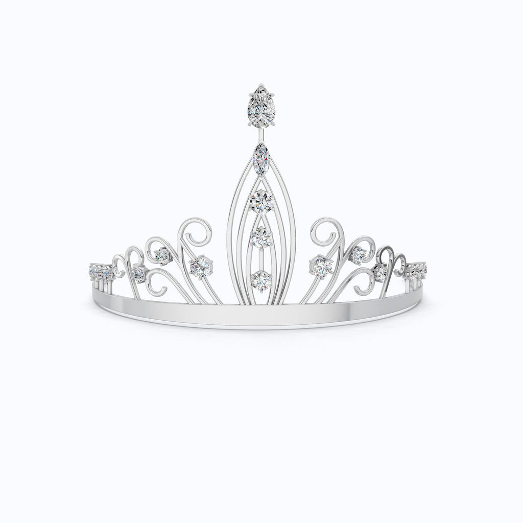 Princess Tiara Crown in 925 Sterling Silver, 32.84 TCW Pear/Marquise/Round Cut Lab Diamonds, Luxury Handmade Jewelry Gift for Bridal