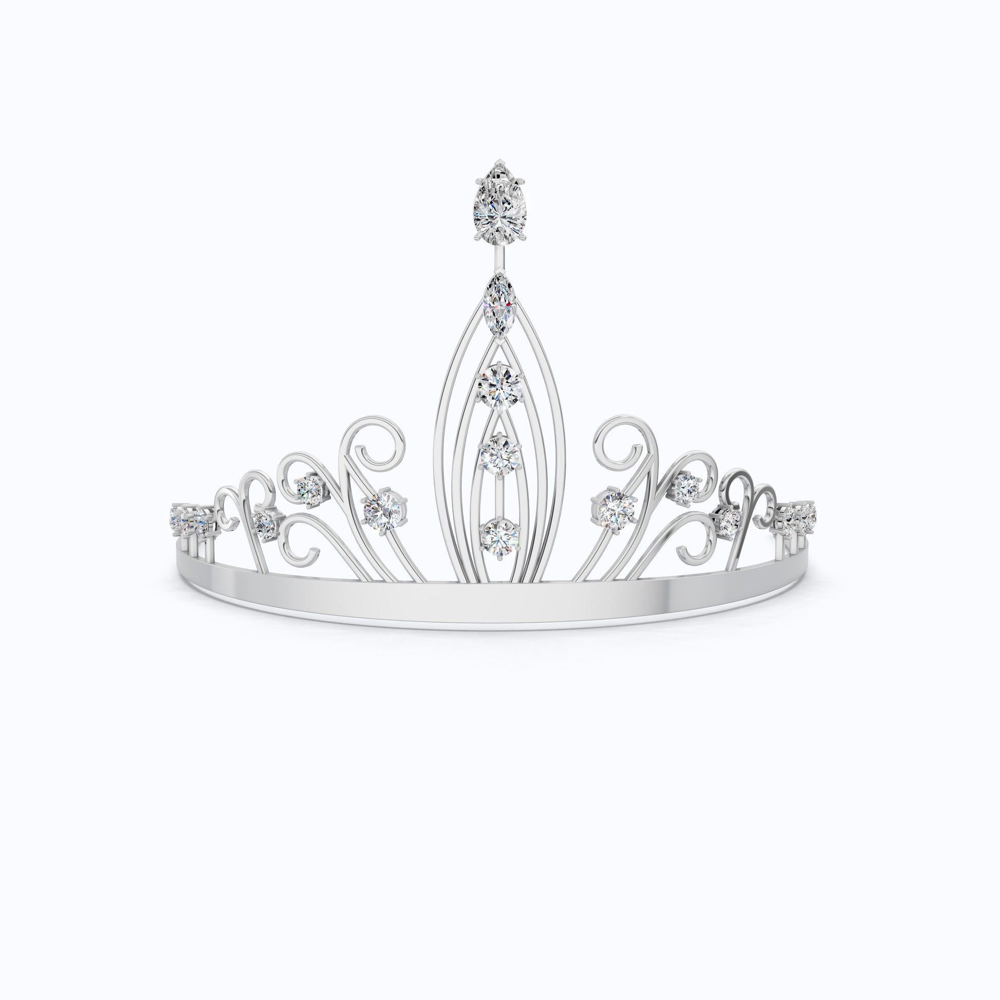 Princess Tiara Crown in 925 Sterling Silver, 32.84 TCW Pear/Marquise/Round Cut Lab Diamonds, Luxury Handmade Jewelry Gift for Bridal