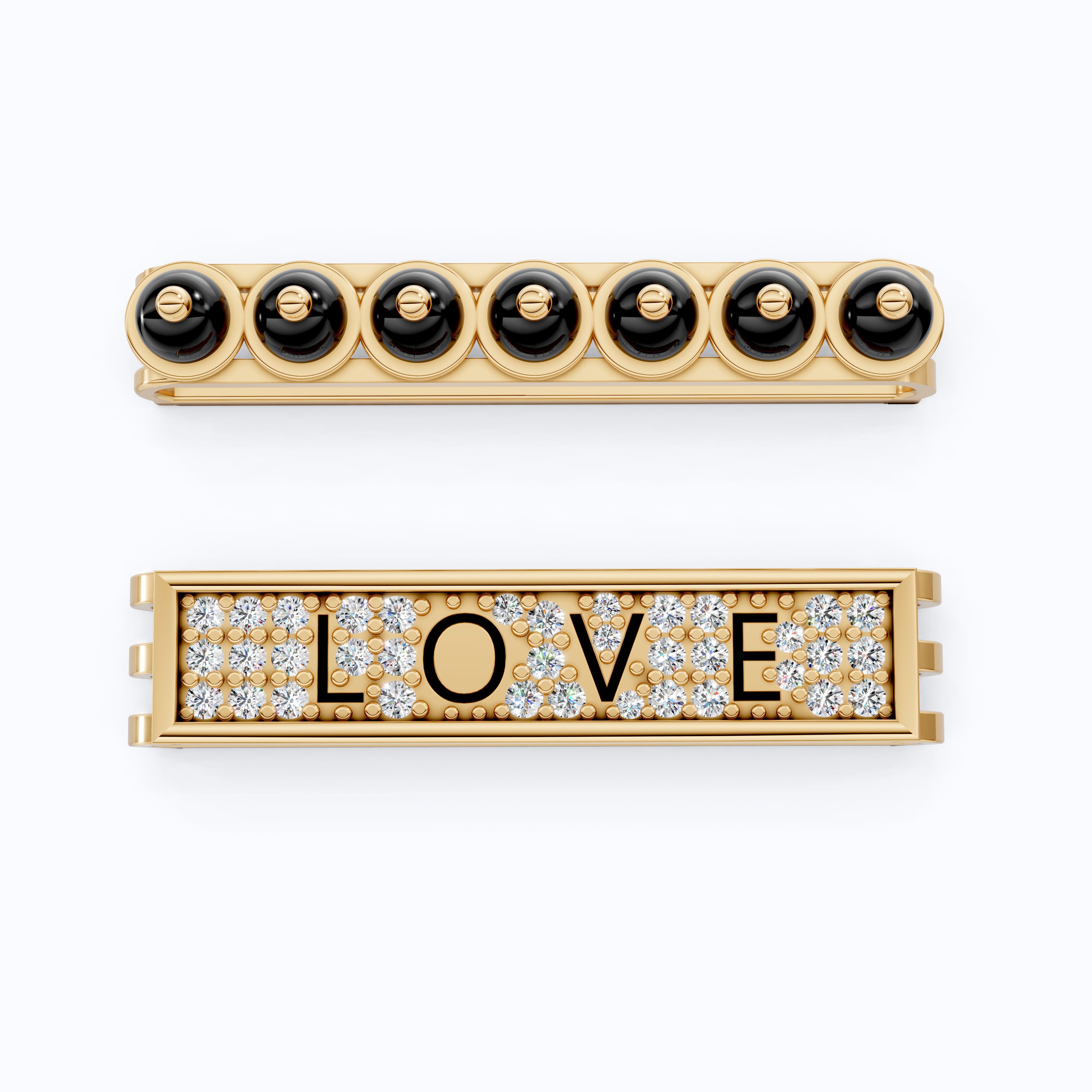 14K White Gold LOVE Watch Charm Accessories – Black Beads & Lab Diamonds, Handmade Gift for Her, Luxury Jewelry Accessory