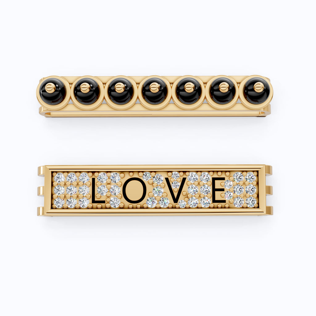 14K White Gold LOVE Watch Charm Accessories – Black Beads & Lab Diamonds, Handmade Gift for Her, Luxury Jewelry Accessory