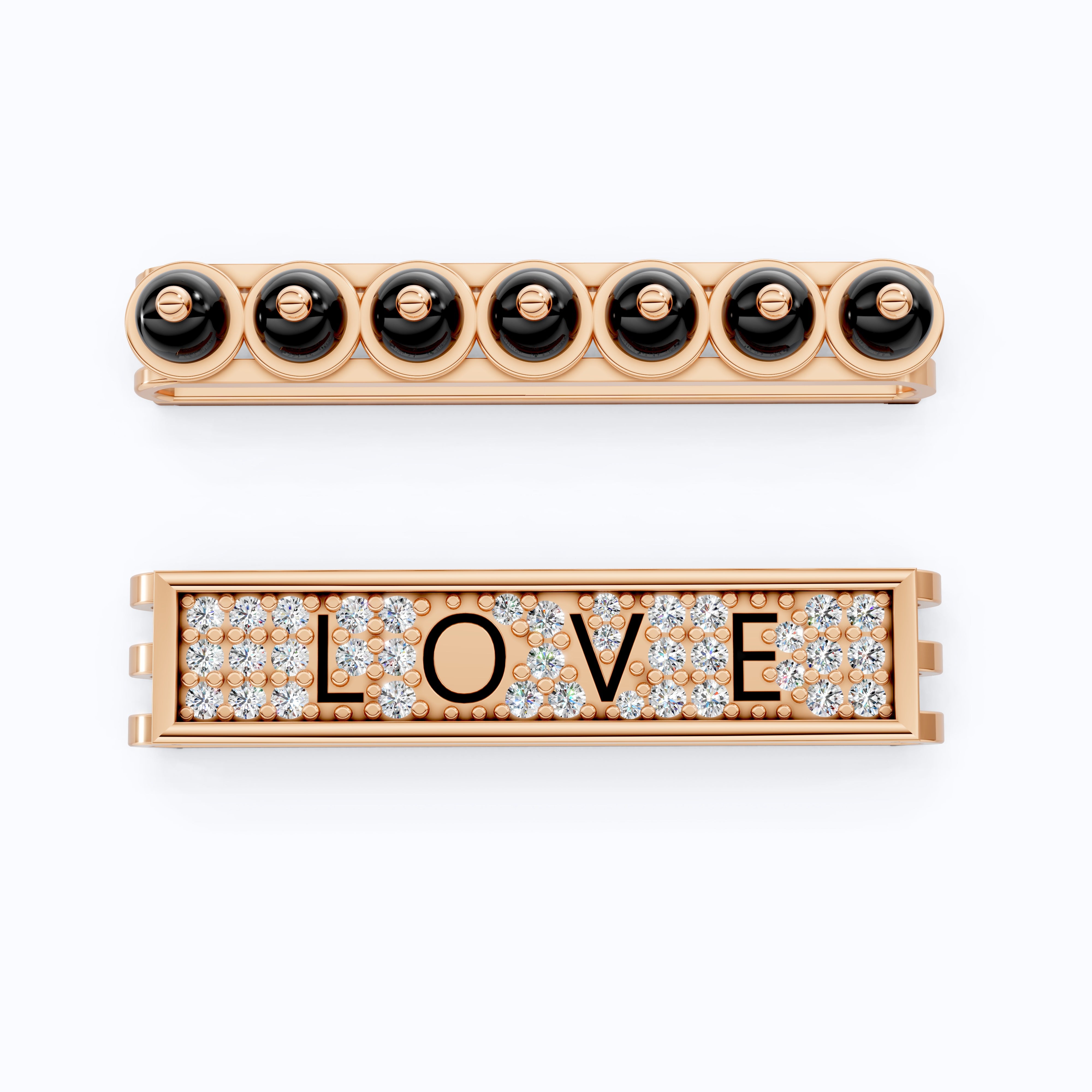 14K White Gold LOVE Watch Charm Accessories – Black Beads & Lab Diamonds, Handmade Gift for Her, Luxury Jewelry Accessory