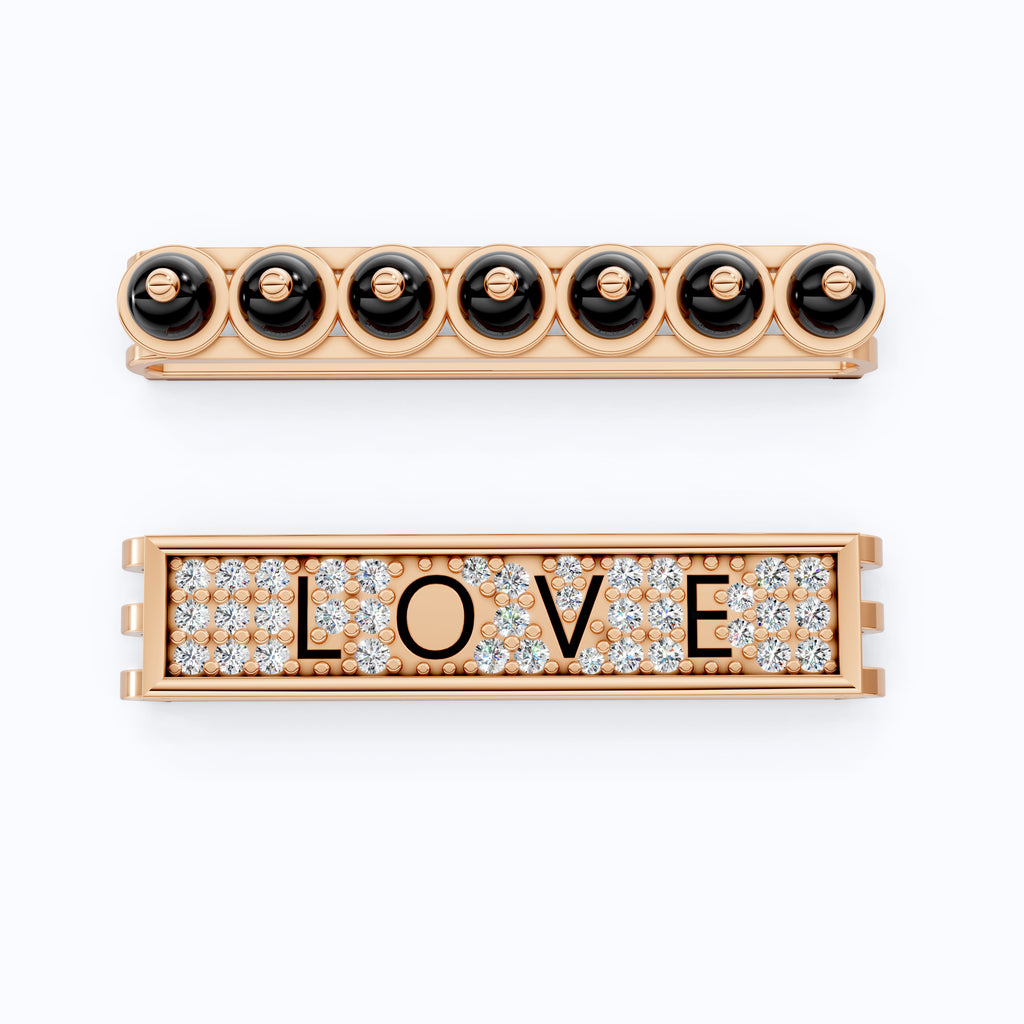 14K White Gold LOVE Watch Charm Accessories – Black Beads & Lab Diamonds, Handmade Gift for Her, Luxury Jewelry Accessory