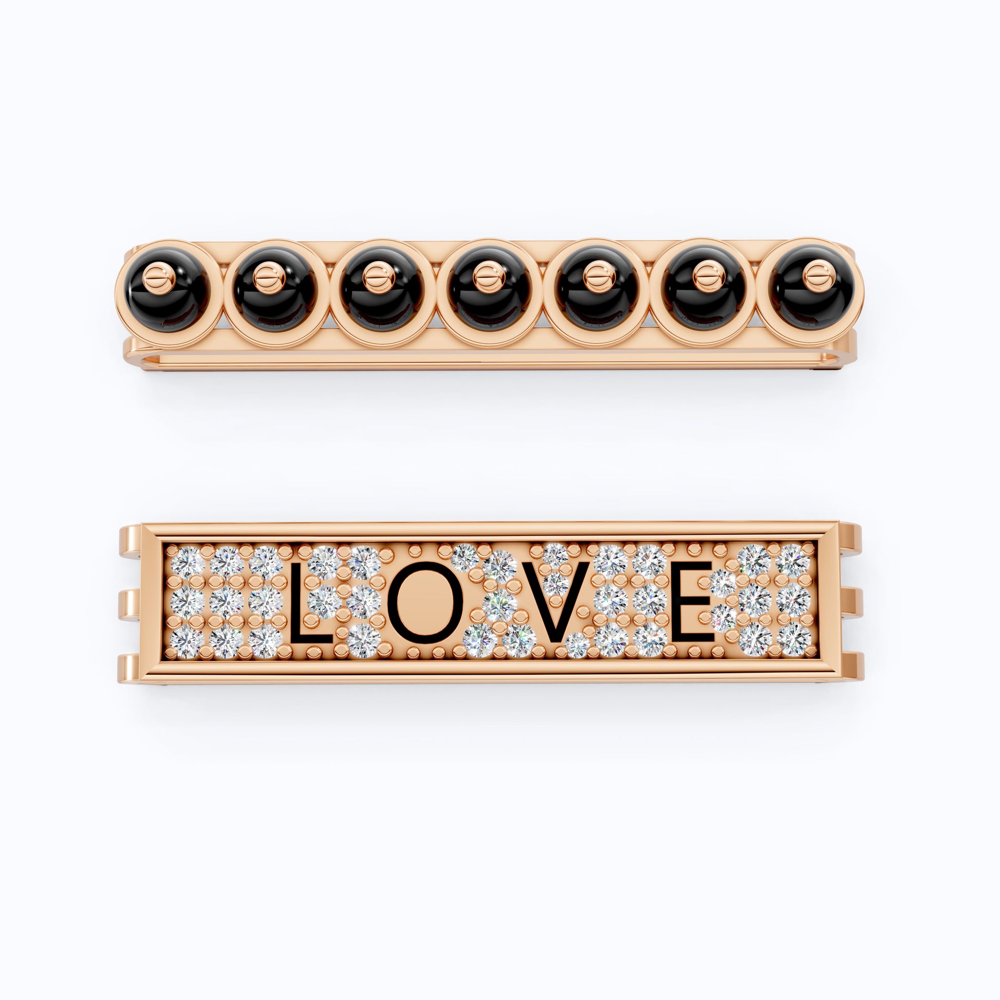 14K White Gold LOVE Watch Charm Accessories – Black Beads & Lab Diamonds, Handmade Gift for Her, Luxury Jewelry Accessory