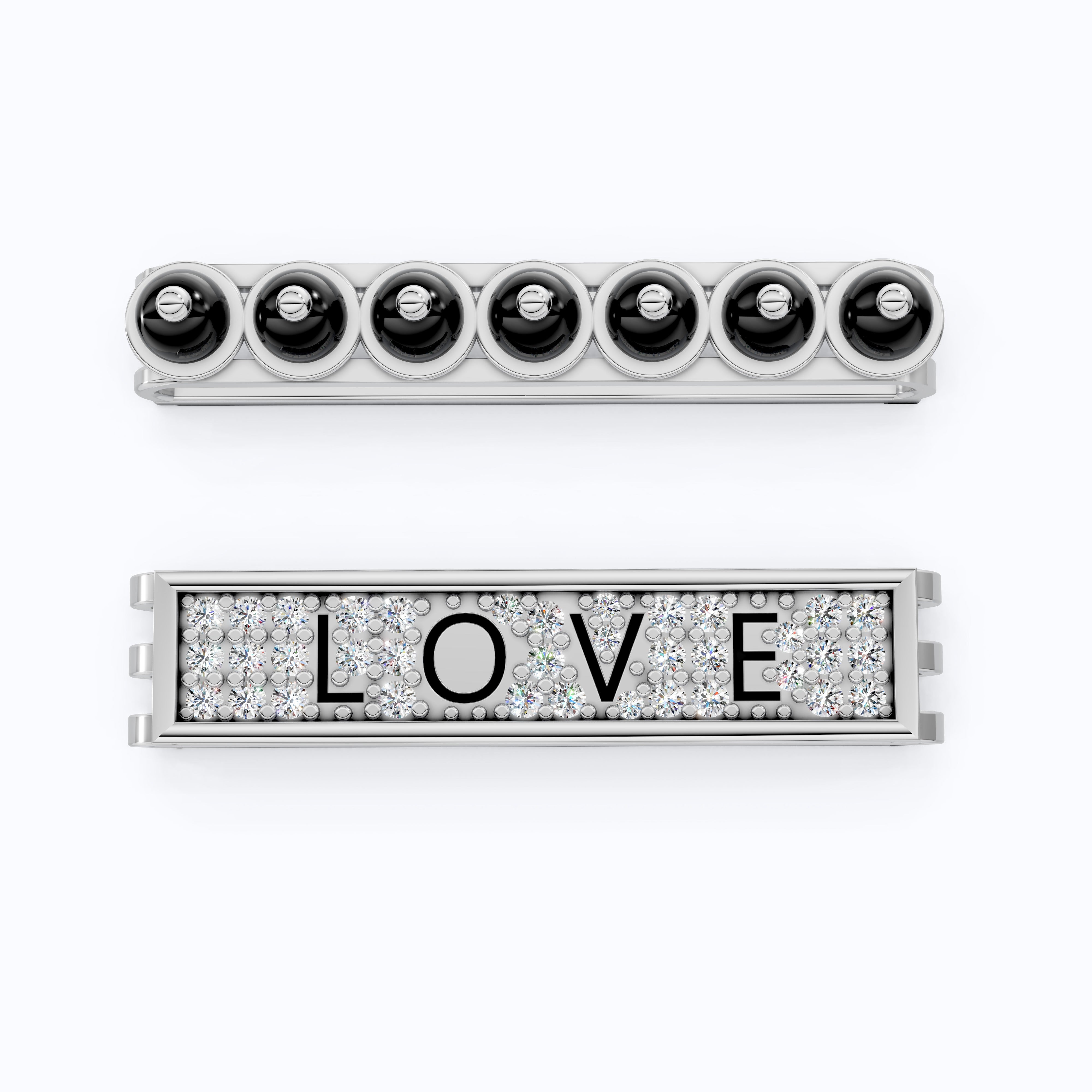 14K White Gold LOVE Watch Charm Accessories – Black Beads & Lab Diamonds, Handmade Gift for Her, Luxury Jewelry Accessory