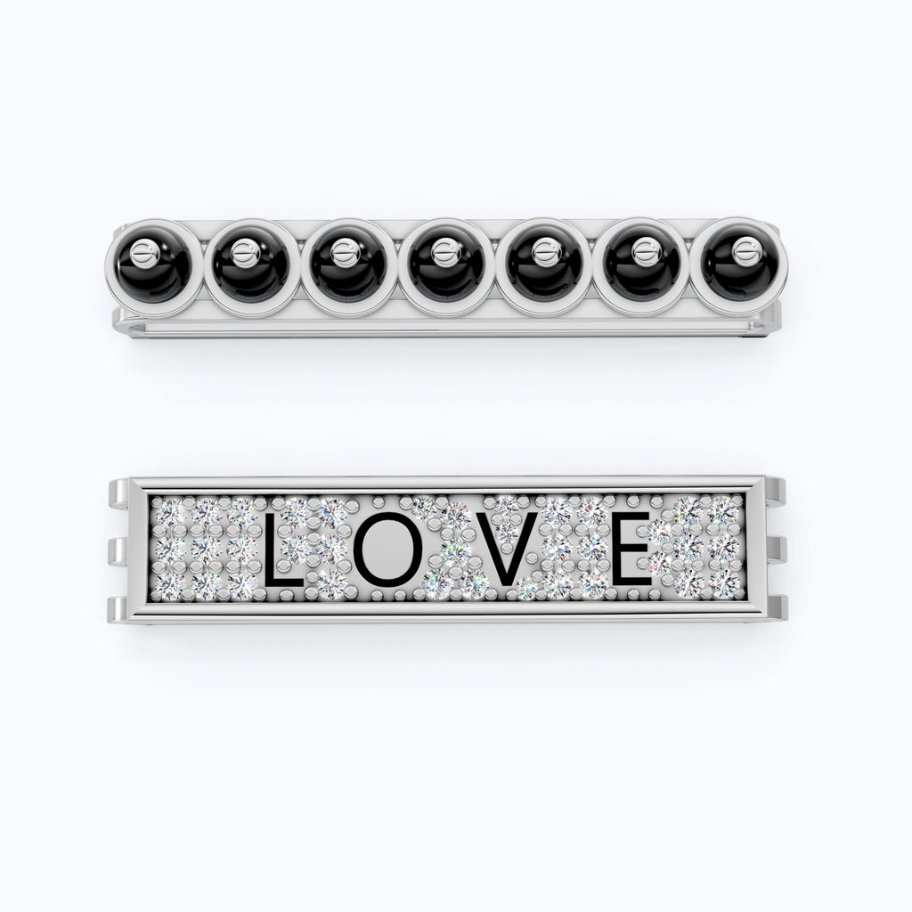14K White Gold LOVE Watch Charm Accessories – Black Beads & Lab Diamonds, Handmade Gift for Her, Luxury Jewelry Accessory