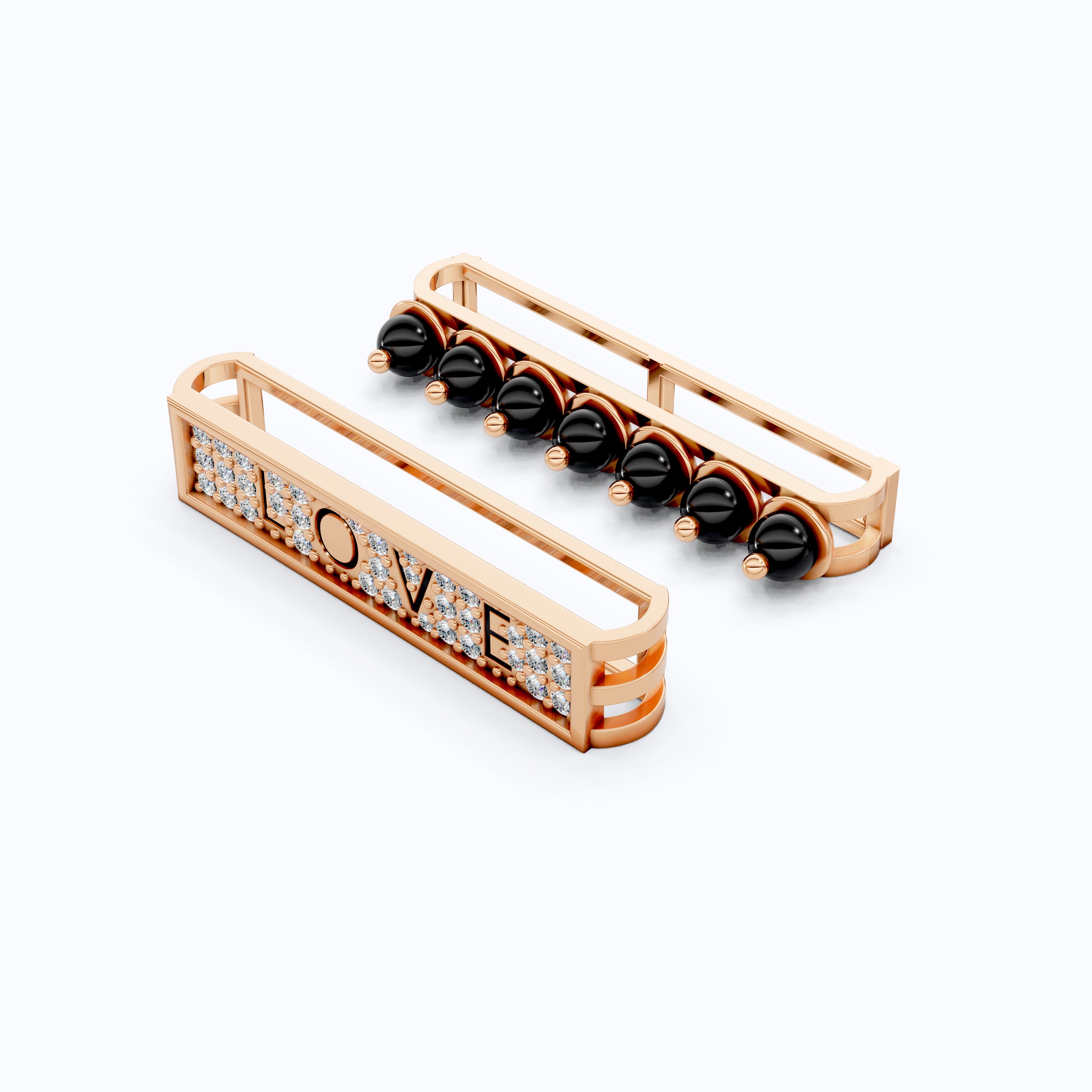 14K White Gold LOVE Watch Charm Accessories – Black Beads & Lab Diamonds, Handmade Gift for Her, Luxury Jewelry Accessory