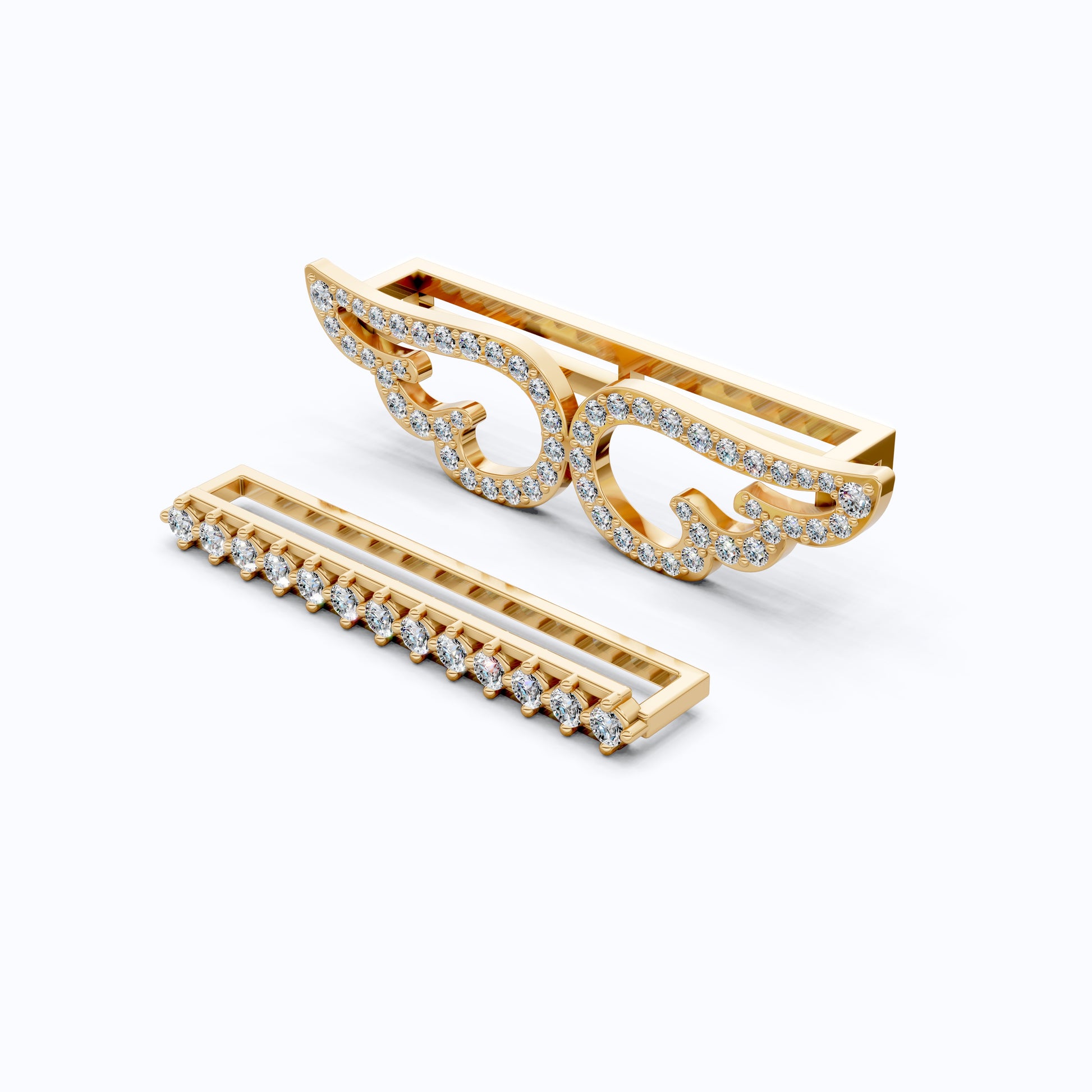 Angel Wing & Bar Watch Charms in Lab Grown Diamond – Solid 14K Gold, Luxury Gift for Wife, Bridal Jewelry Charm Accessory
