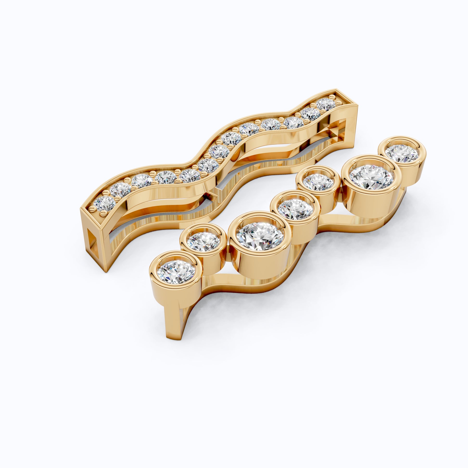 Layered Bezel and Channel Watch Charm in 14k Solid Gold, Two-Piece Wavy Watch Charm, Accessory Gift for Her