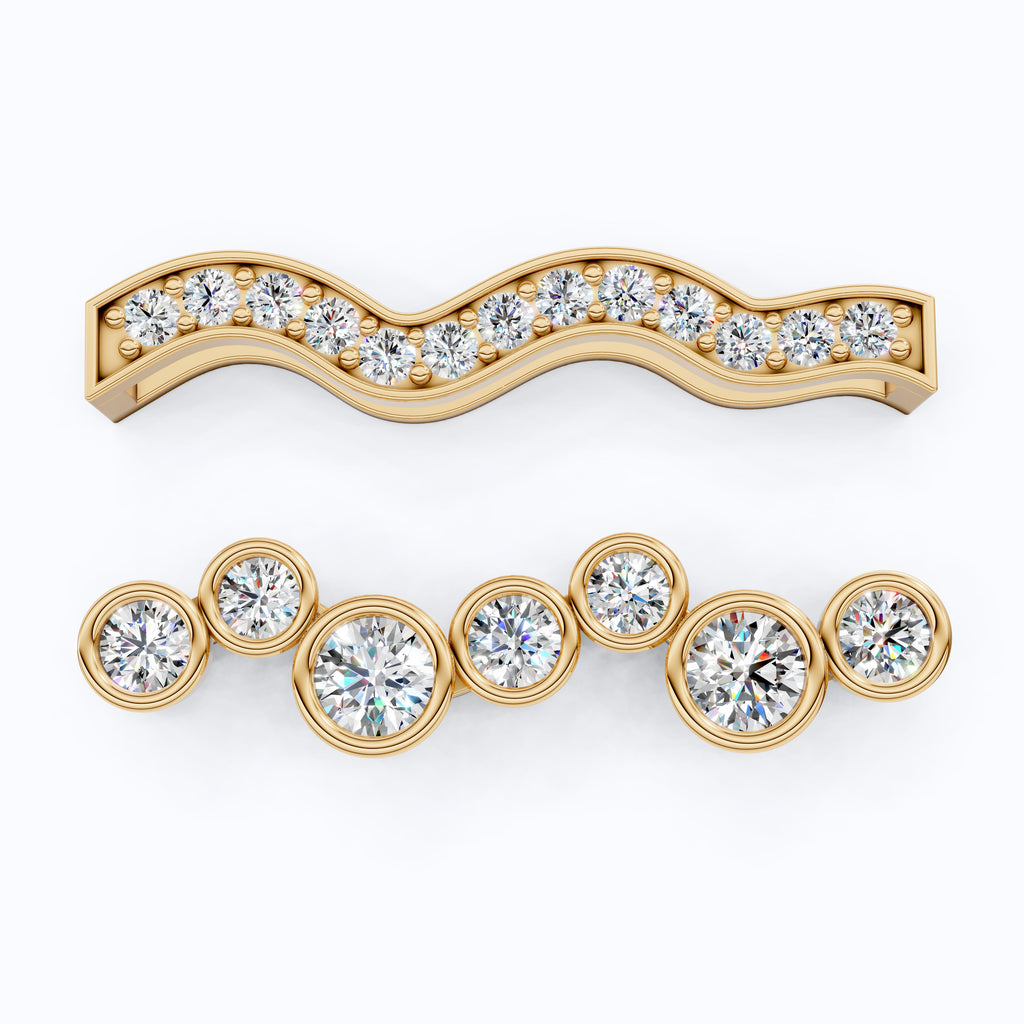 Layered Bezel and Channel Watch Charm in 14k Solid Gold, Two-Piece Wavy Watch Charm, Accessory Gift for Her