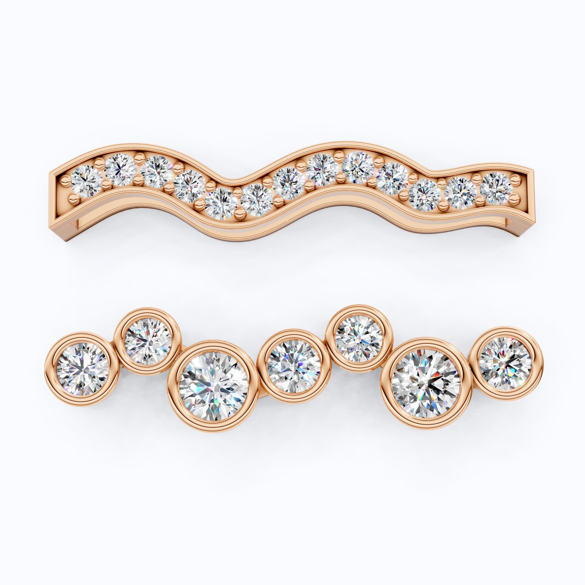 Layered Bezel and Channel Watch Charm in 14k Solid Gold, Two-Piece Wavy Watch Charm, Accessory Gift for Her