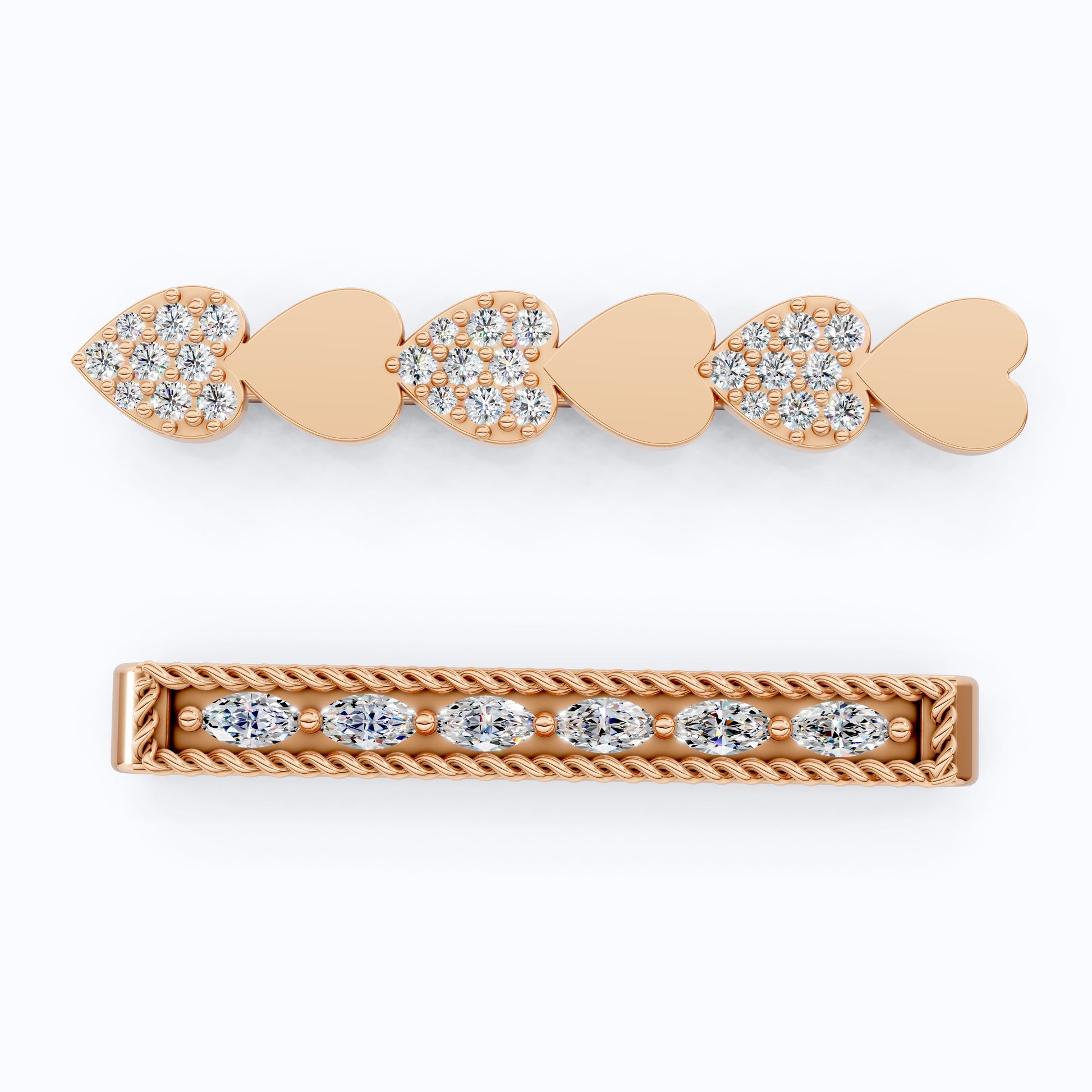 Romantic Alternating Heart Stack & Twisted Rope Bar Watch Charms in Lab Diamond – 14K Solid Gold, Modern Accessory, Gift for Wife
