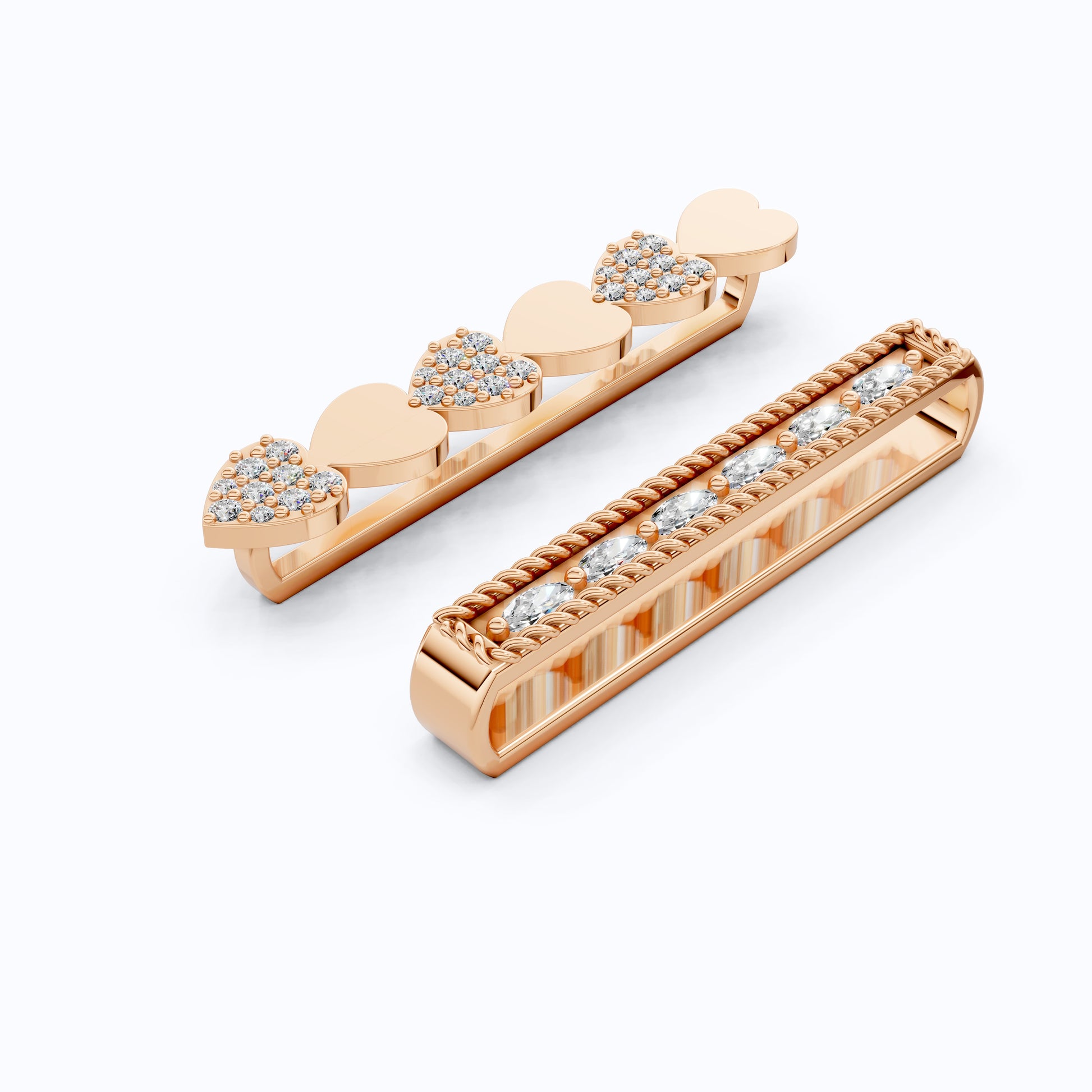 Romantic Alternating Heart Stack & Twisted Rope Bar Watch Charms in Lab Diamond – 14K Solid Gold, Modern Accessory, Gift for Wife