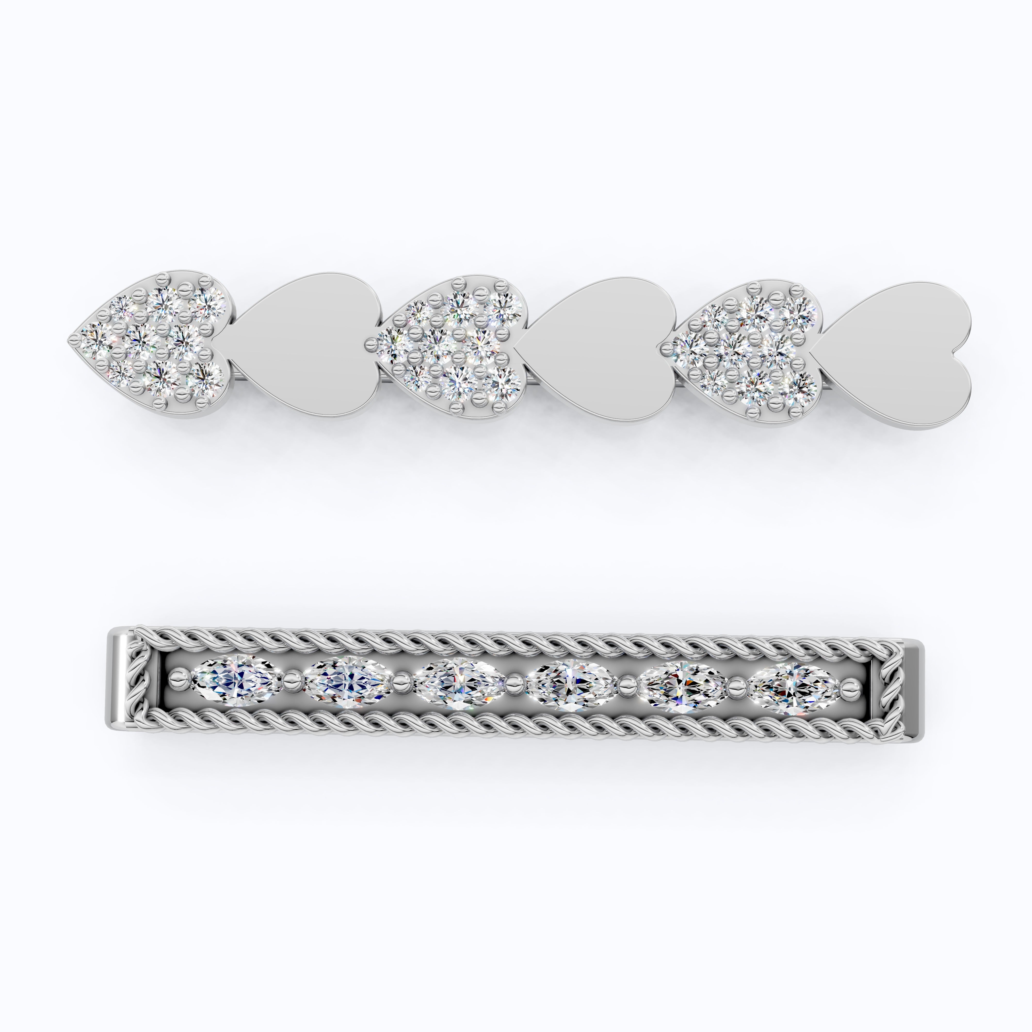 Romantic Alternating Heart Stack & Twisted Rope Bar Watch Charms in Lab Diamond – 14K Solid Gold, Modern Accessory, Gift for Wife
