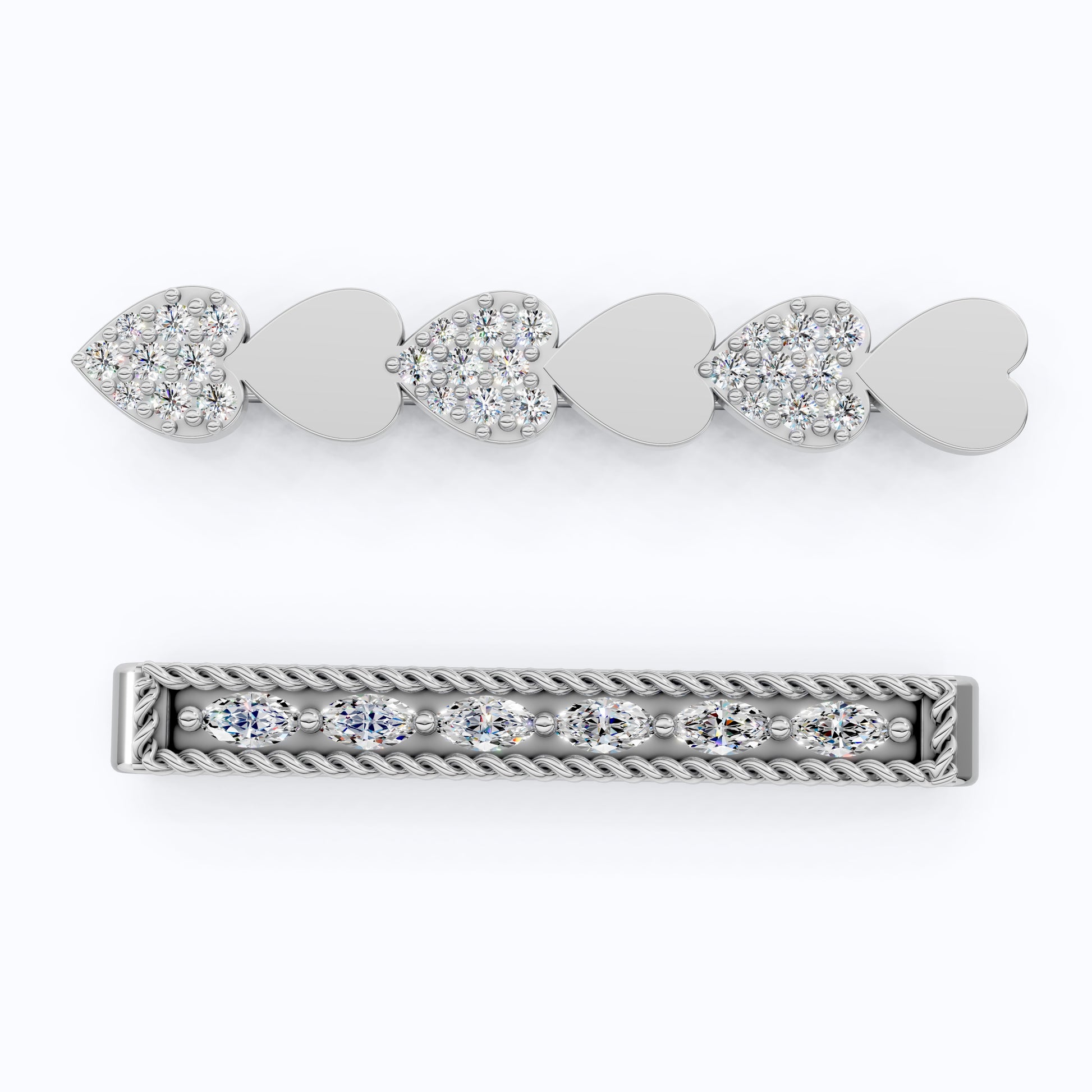 Romantic Alternating Heart Stack & Twisted Rope Bar Watch Charms in Lab Diamond – 14K Solid Gold, Modern Accessory, Gift for Wife