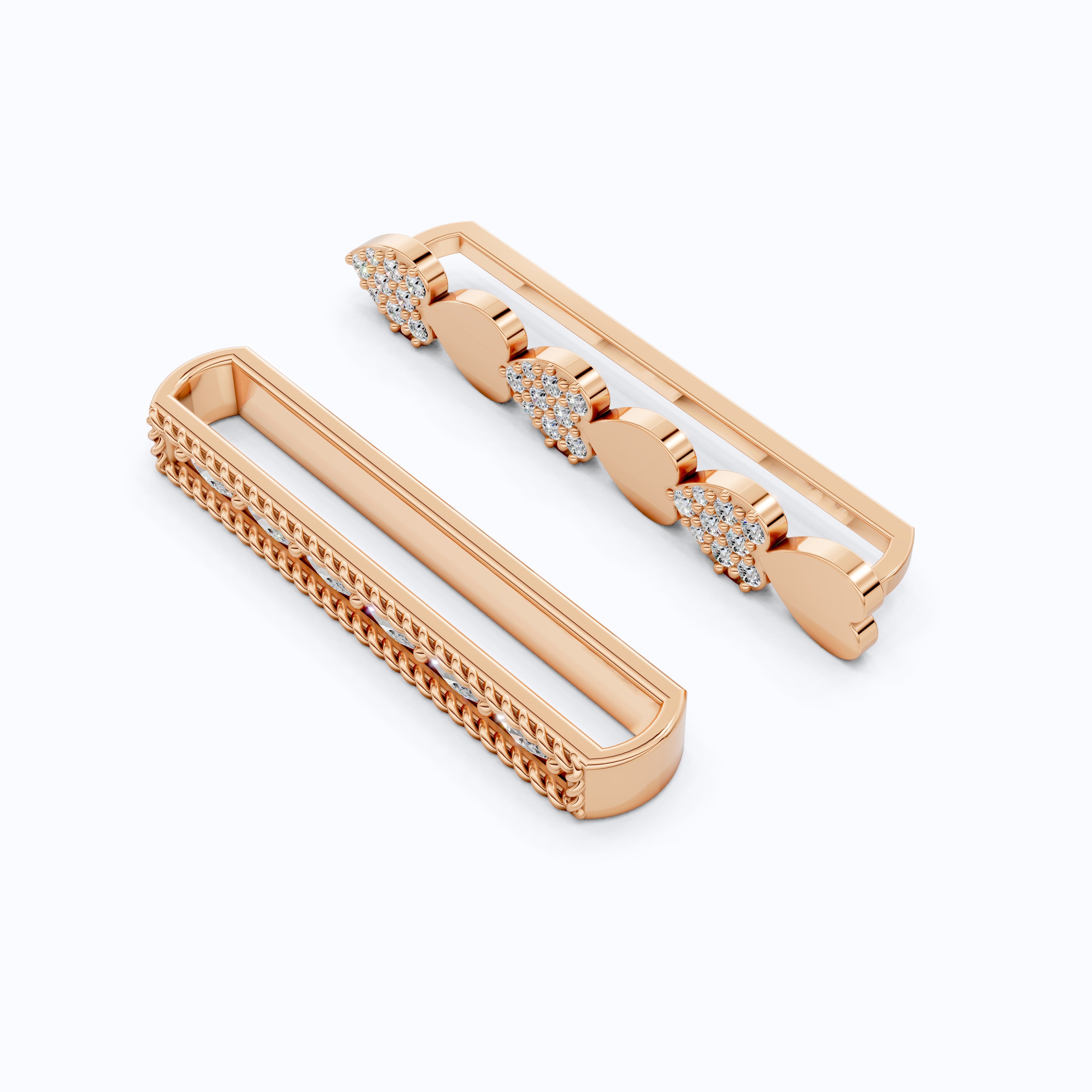 Romantic Alternating Heart Stack & Twisted Rope Bar Watch Charms in Lab Diamond – 14K Solid Gold, Modern Accessory, Gift for Wife