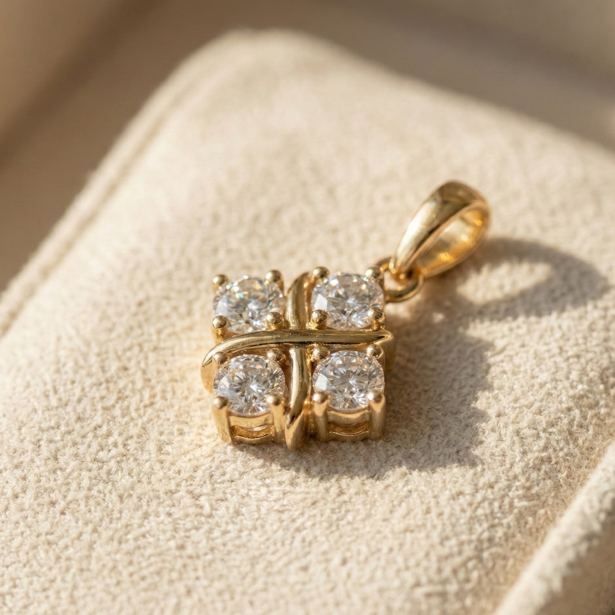 Unique X Style Four Stone Clover Cross Pendant in Lab Grown Diamond-14k Solid Gold, Wedding Gift for Women, Everyday Pendant