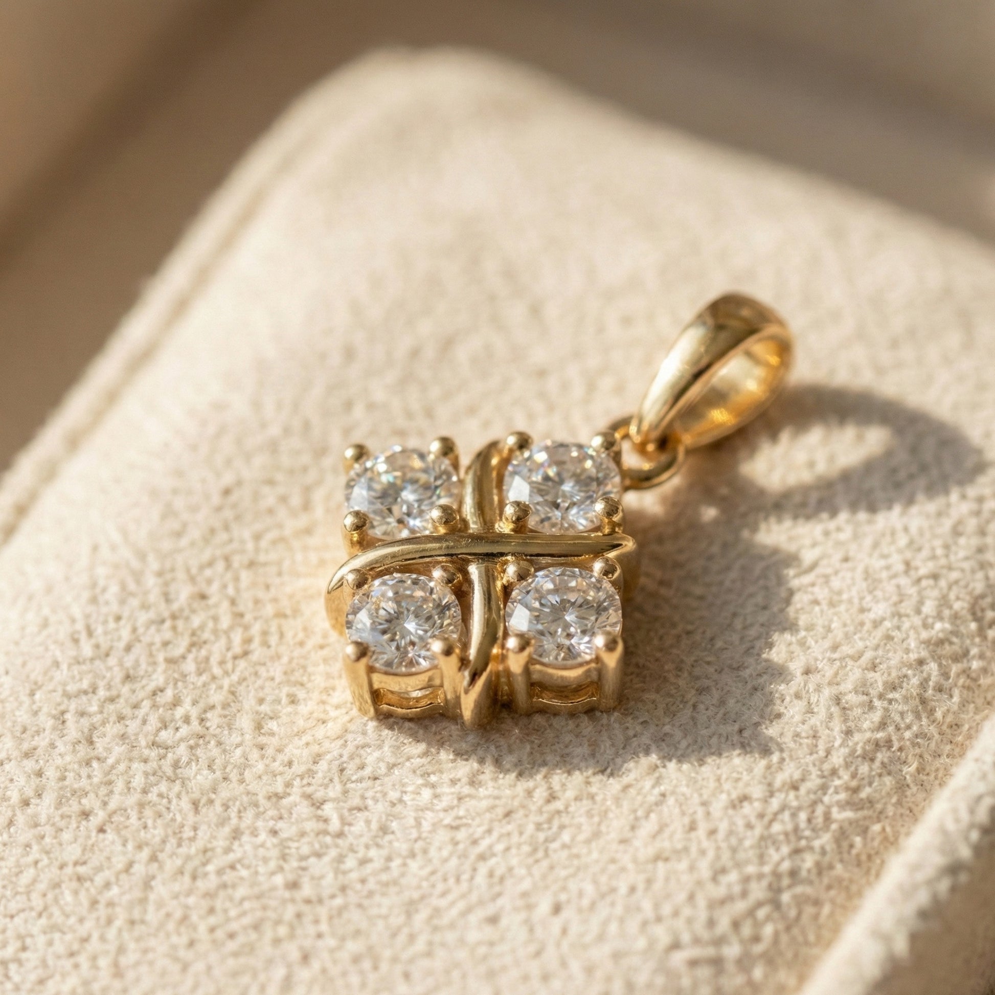 Unique X Style Four Stone Clover Cross Pendant in Lab Grown Diamond-14k Solid Gold, Wedding Gift for Women, Everyday Pendant