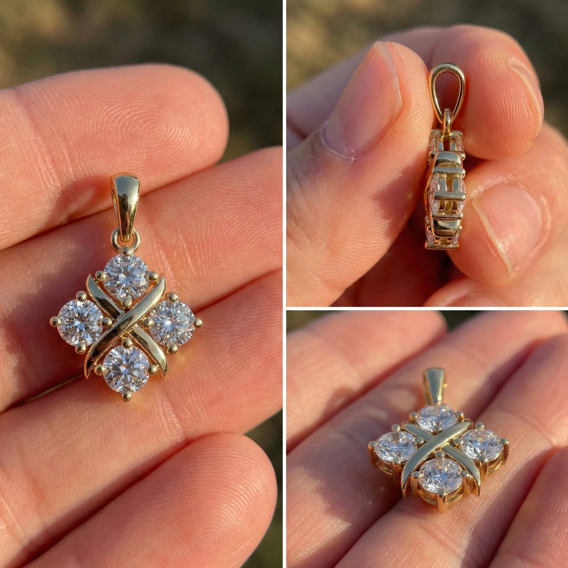 Unique X Style Four Stone Clover Cross Pendant in Lab Grown Diamond-14k Solid Gold, Wedding Gift for Women, Everyday Pendant