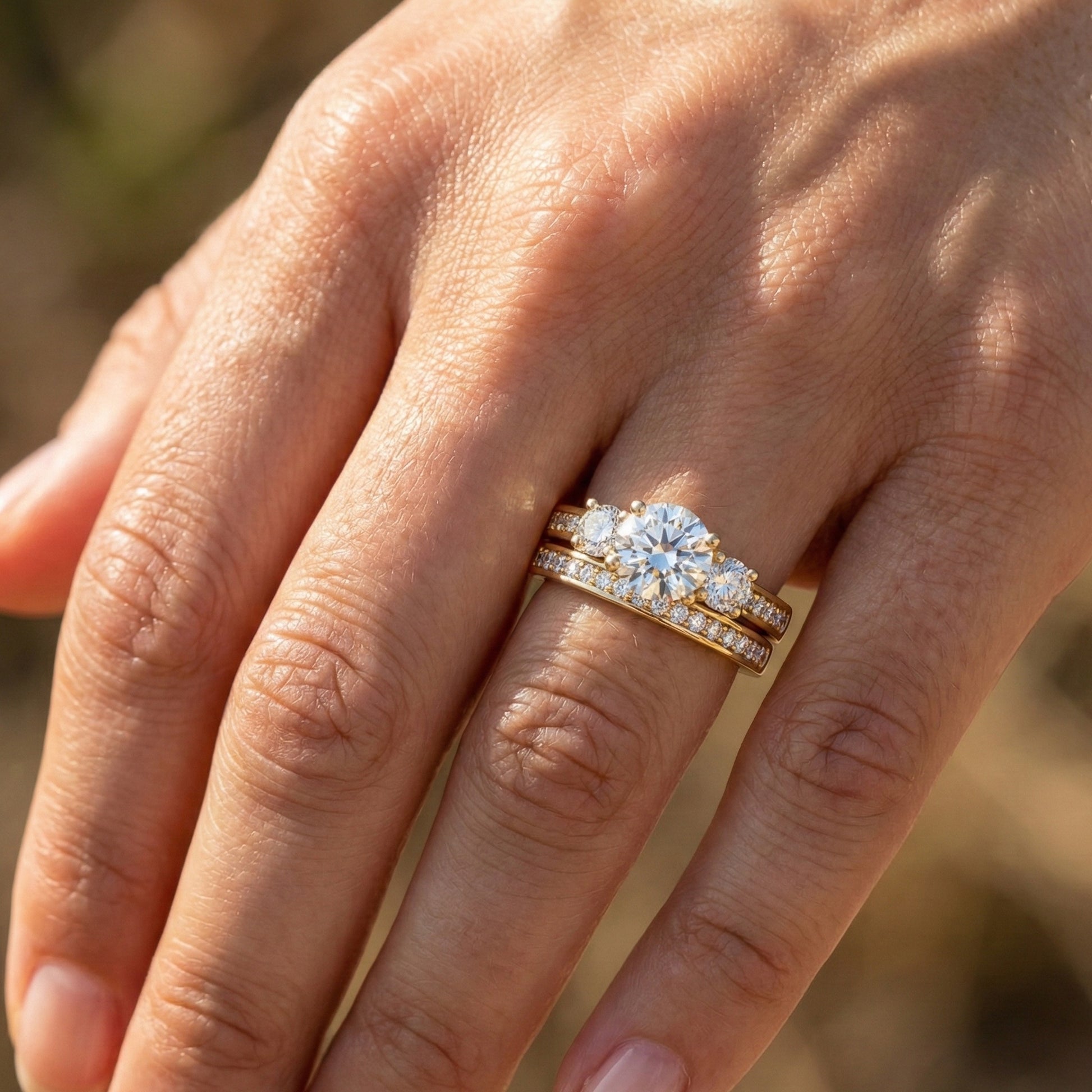 Classic Three Stone Pave Engagement Ring Set in 14K Solid Gold, 0.50 CT Round Cut Lab Created Diamond, Bridal Jewelry, Wedding Gift For Her