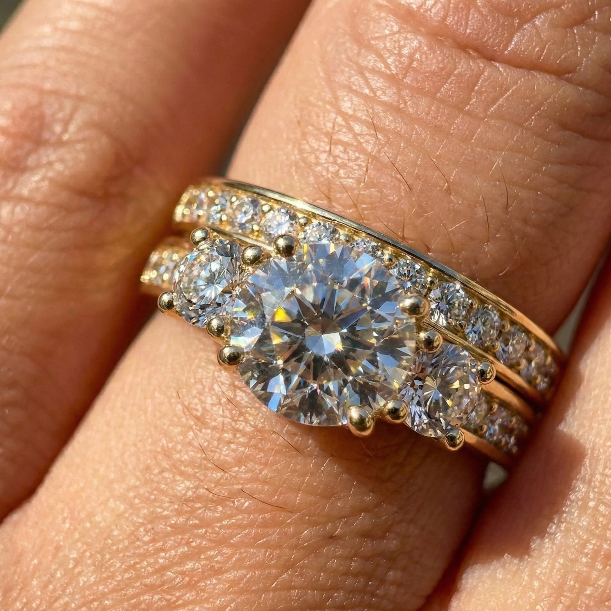 Classic Three Stone Pave Engagement Ring Set in 14K Solid Gold, 0.50 CT Round Cut Lab Created Diamond, Bridal Jewelry, Wedding Gift For Her