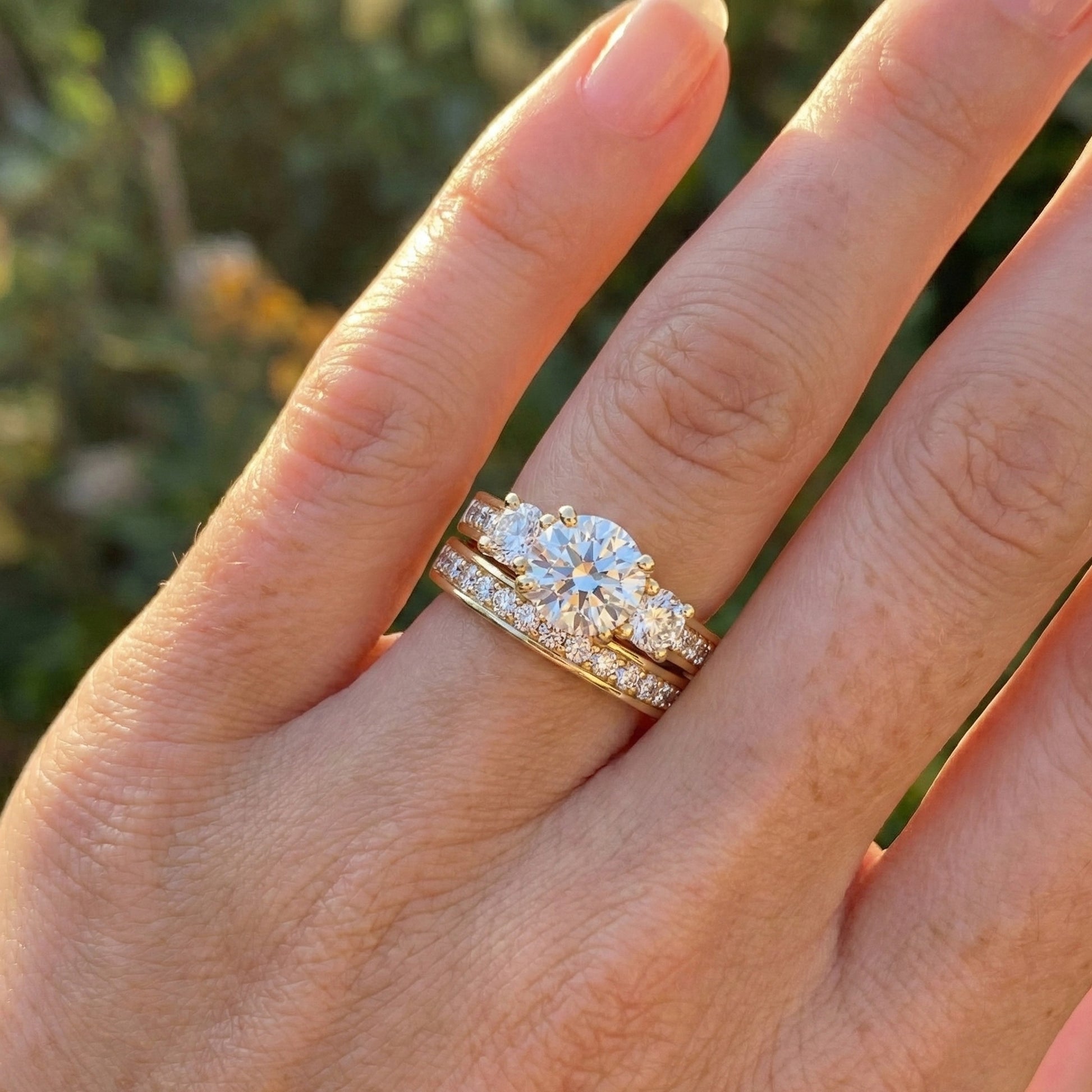 Classic Three Stone Pave Engagement Ring Set in 14K Solid Gold, 0.50 CT Round Cut Lab Created Diamond, Bridal Jewelry, Wedding Gift For Her