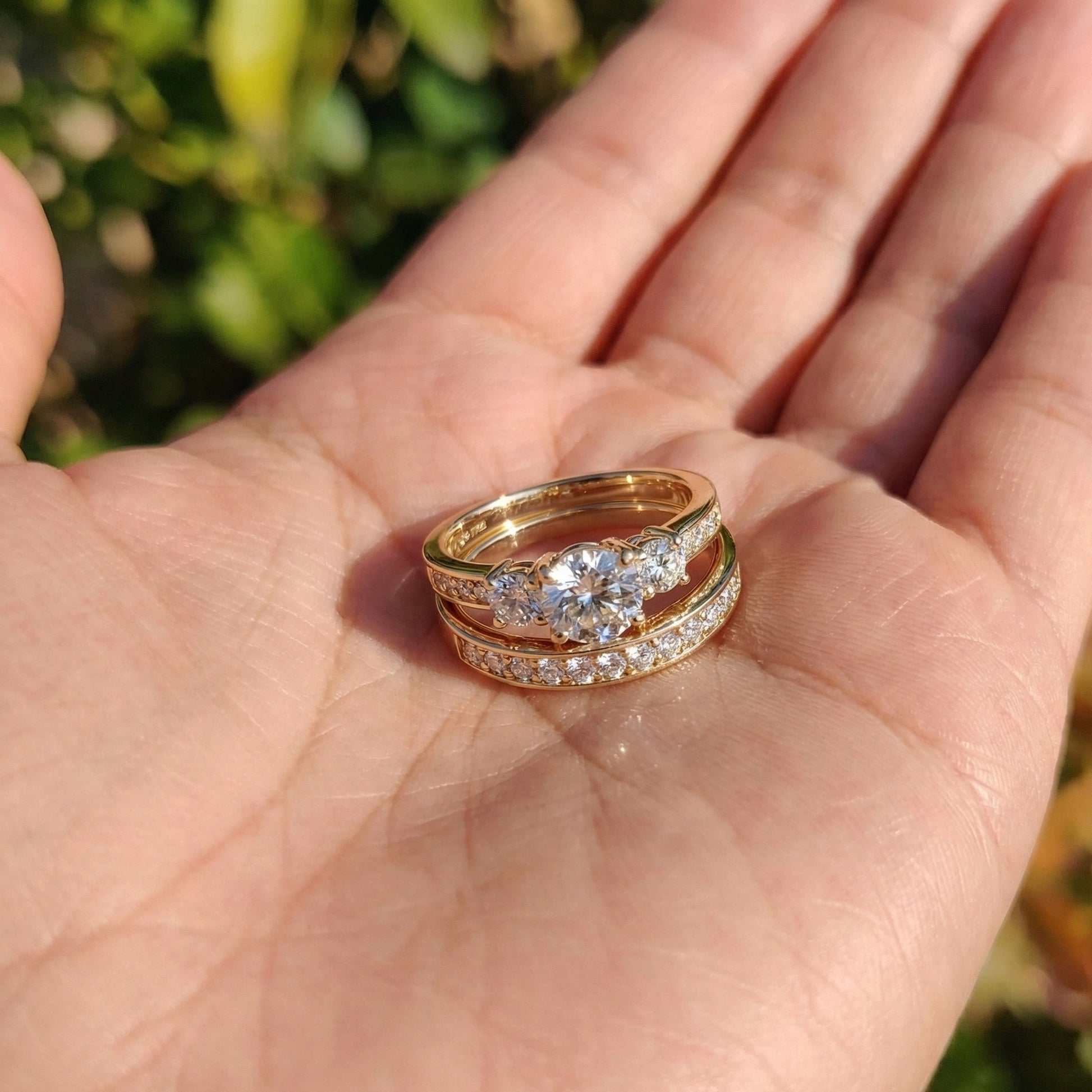 Classic Three Stone Pave Engagement Ring Set in 14K Solid Gold, 0.50 CT Round Cut Lab Created Diamond, Bridal Jewelry, Wedding Gift For Her