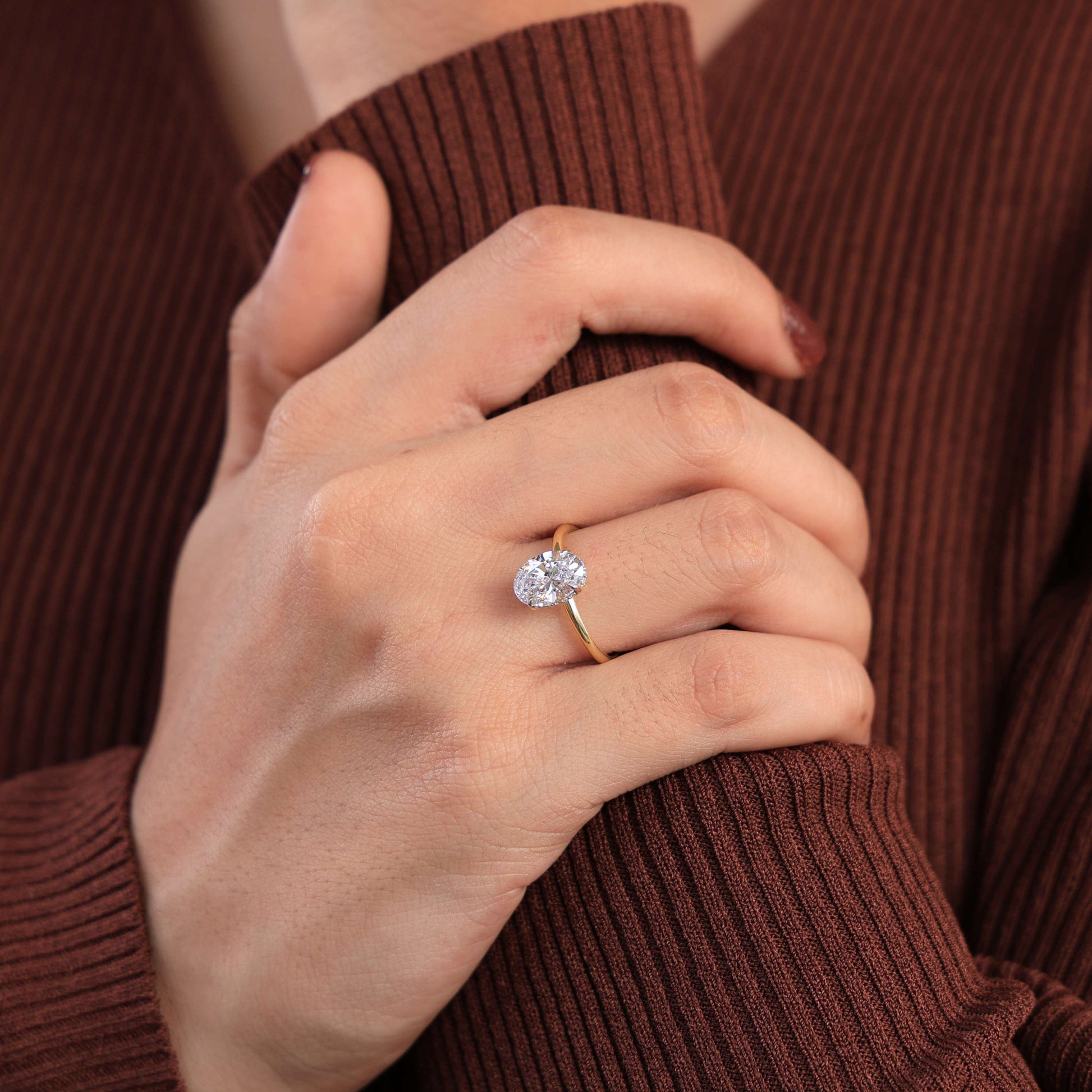 Oval Solitaire & Curved Band Bridal Ring Set in Lab Diamond – 14k Solid Gold, Bridal Jewelry, Anniversary Gift for Her