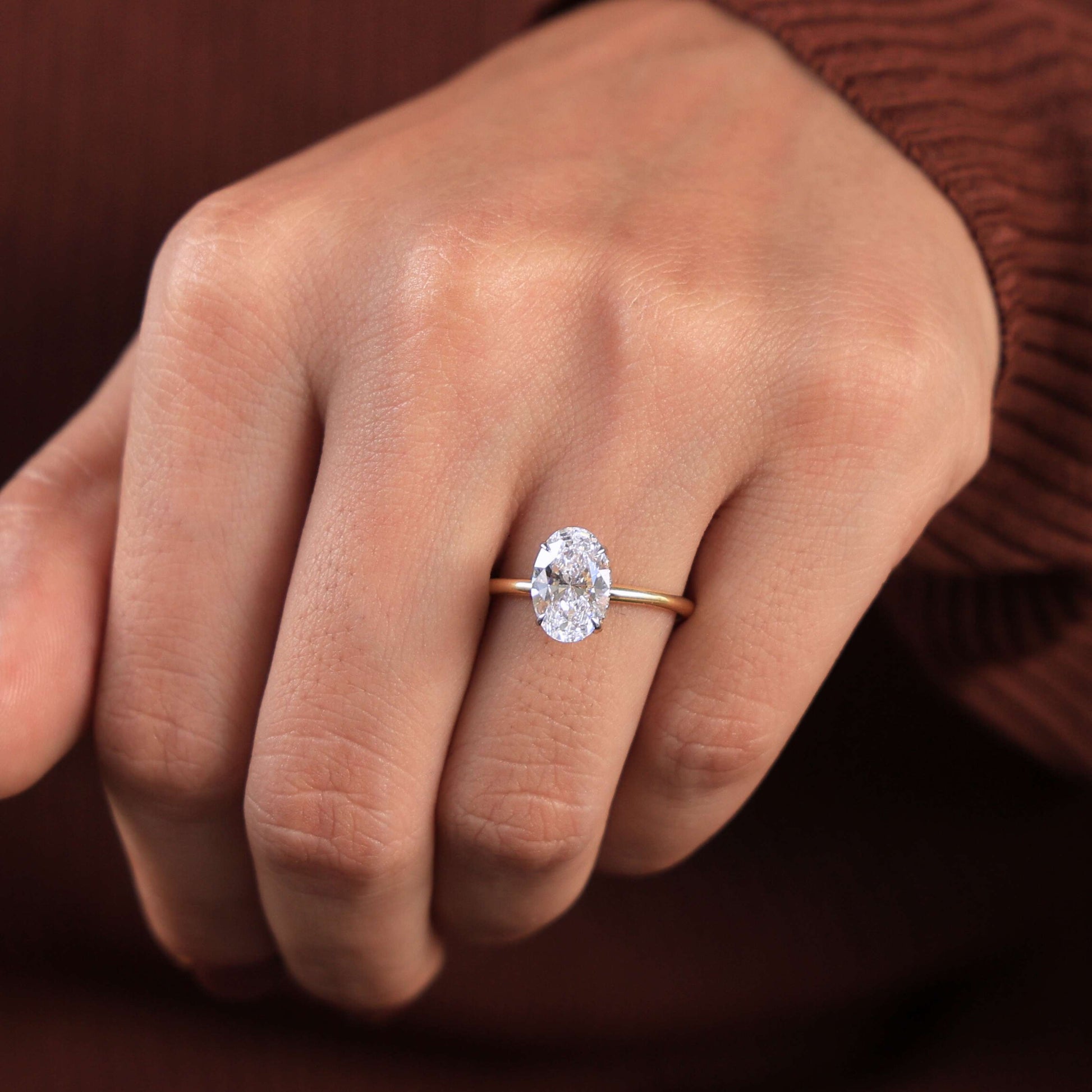 Oval Solitaire & Curved Band Bridal Ring Set in Lab Diamond – 14k Solid Gold, Bridal Jewelry, Anniversary Gift for Her