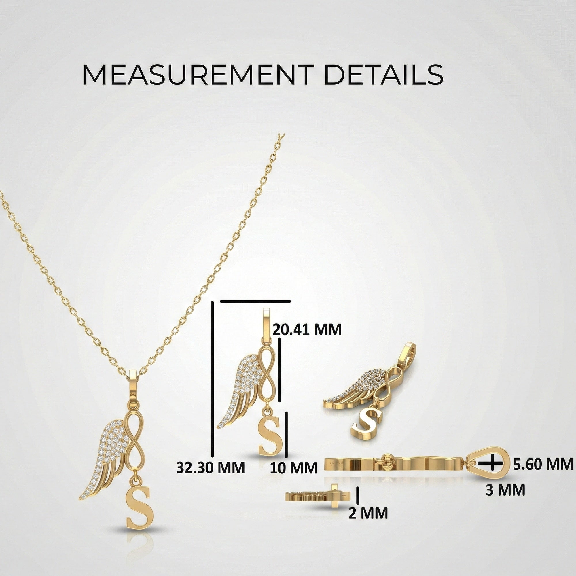 Modern Drop Initial Personalized Diamond Everyday Pendant, Angel Wing Infinity Pendant, Custom Memorial Gift for Her, Anniversary Jewelry