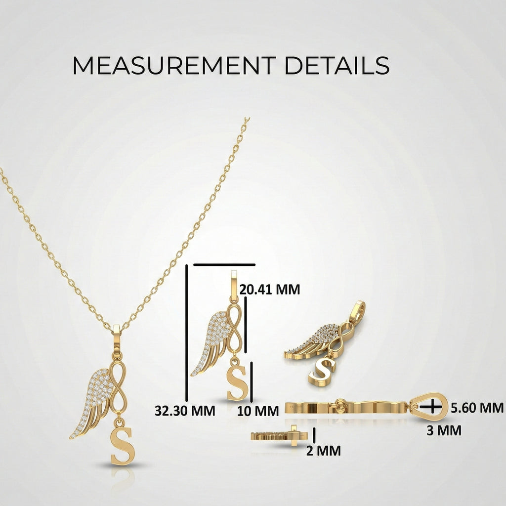 Modern Drop Initial Personalized Diamond Everyday Pendant, Angel Wing Infinity Pendant, Custom Memorial Gift for Her, Anniversary Jewelry