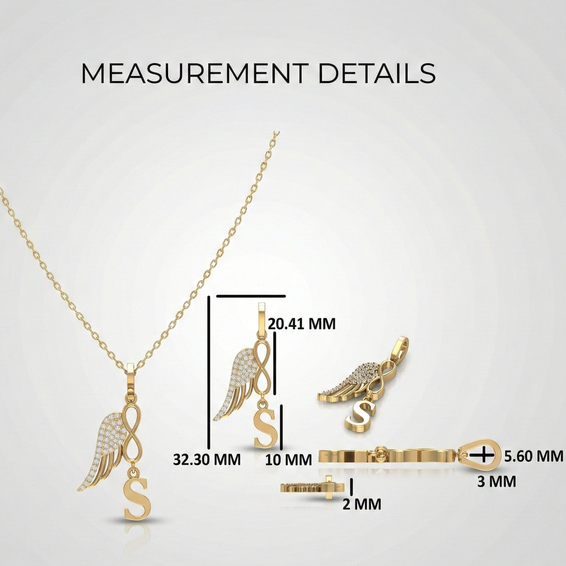 Modern Drop Initial Personalized Diamond Everyday Pendant, Angel Wing Infinity Pendant, Custom Memorial Gift for Her, Anniversary Jewelry