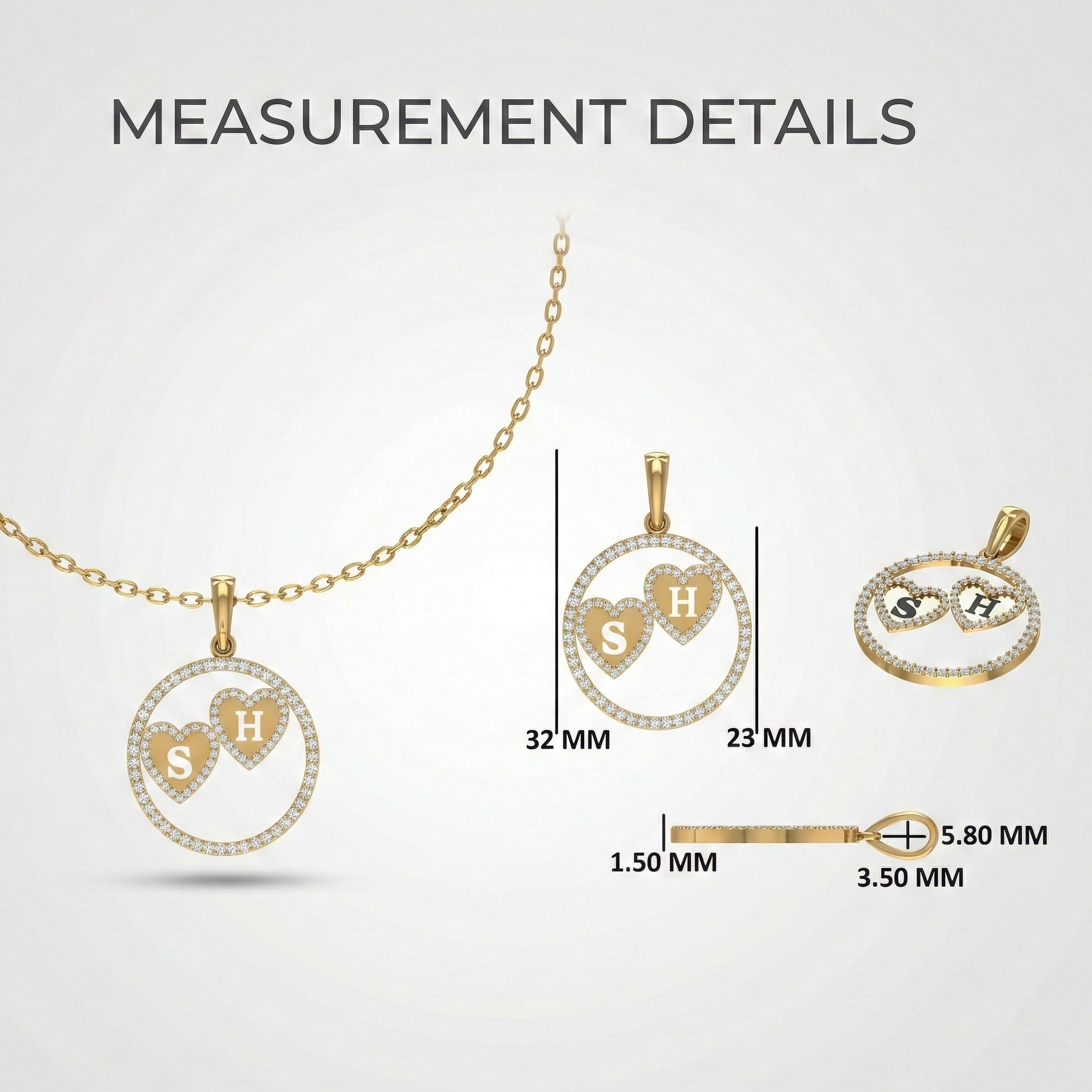 14K Solid Personalized Double Initial Signature Orbit Petite Heart Monogram Pendant, Duo Circle Custom Pendant, Romantic Gift for Wife