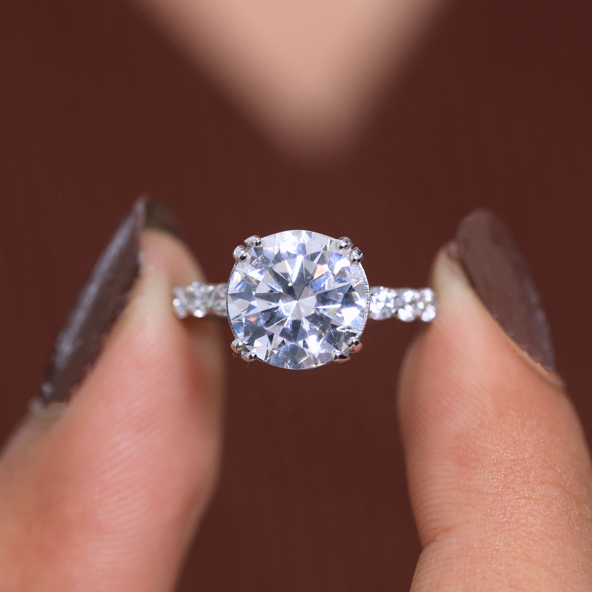 Modern Solitaire Pave Engagement Ring in 14K Solid Gold, 2.75 CT Round Cut Lab Created Diamond, Bridal Jewelry, Wedding Gift for Her, Promise Ring