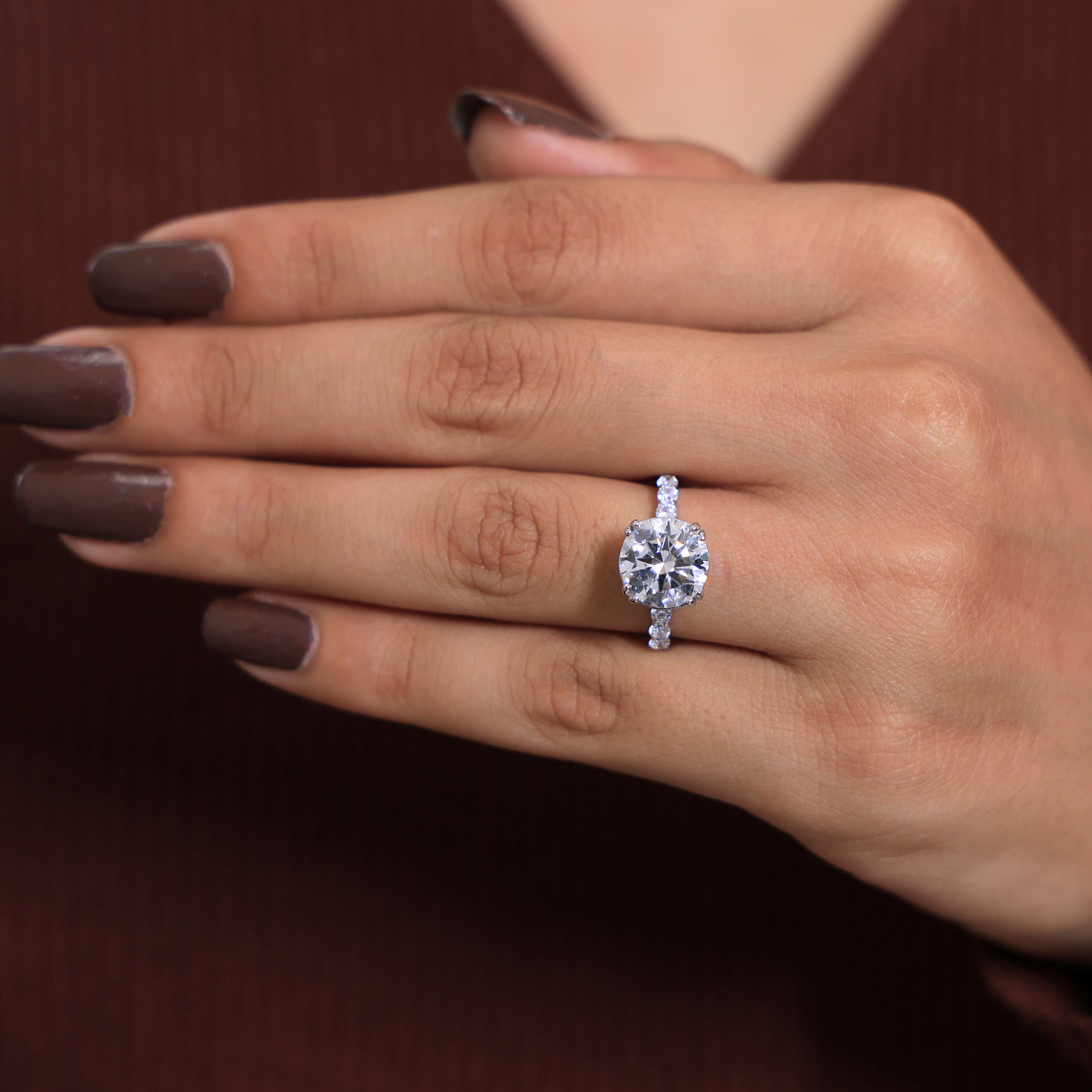 Modern Solitaire Pave Engagement Ring in 14K Solid Gold, 2.75 CT Round Cut Lab Created Diamond, Bridal Jewelry, Wedding Gift for Her, Promise Ring