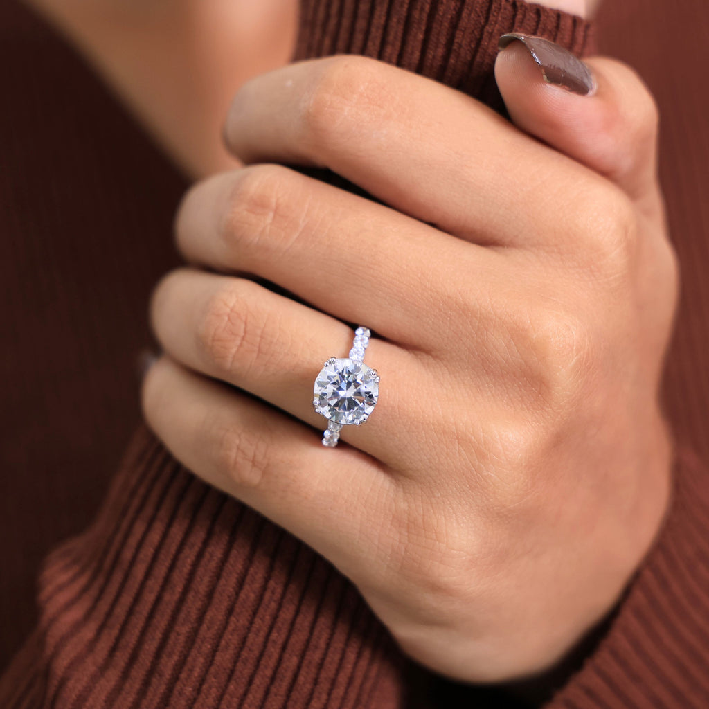 Modern Solitaire Pave Engagement Ring in 14K Solid Gold, 2.75 CT Round Cut Lab Created Diamond, Bridal Jewelry, Wedding Gift for Her, Promise Ring