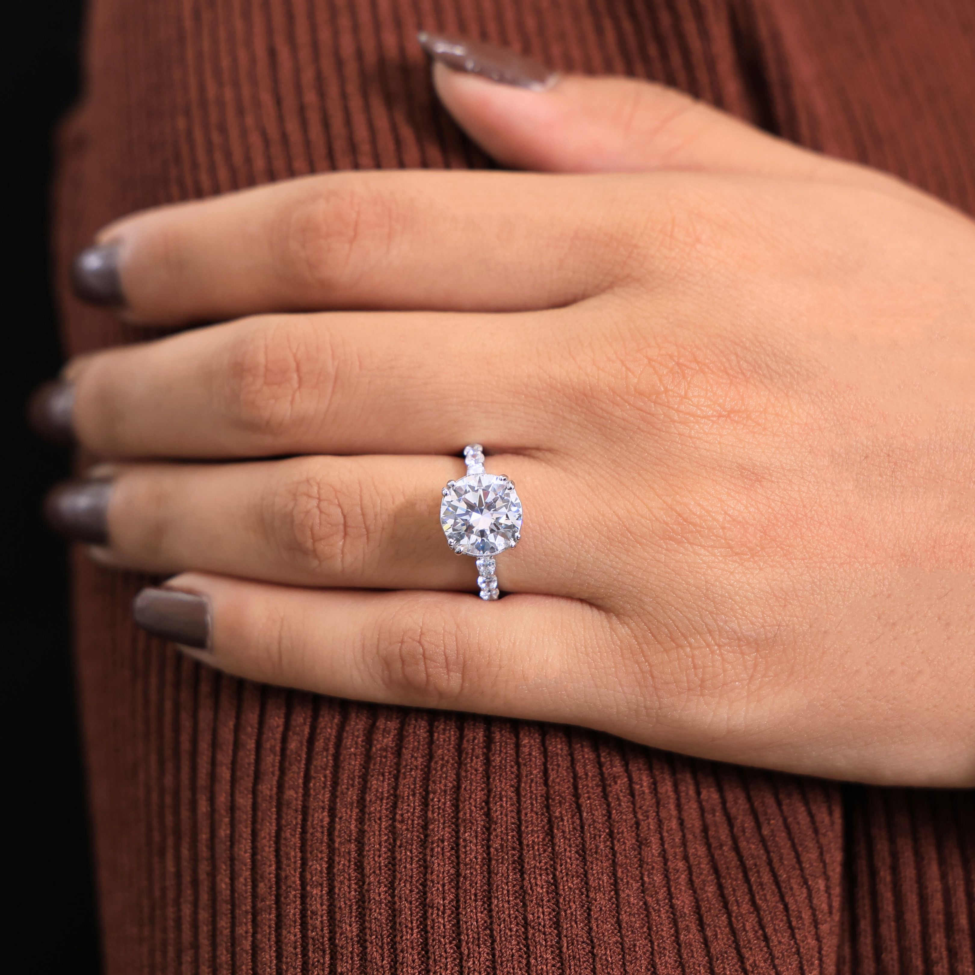 Modern Solitaire Pave Engagement Ring in 14K Solid Gold, 2.75 CT Round Cut Lab Created Diamond, Bridal Jewelry, Wedding Gift for Her, Promise Ring