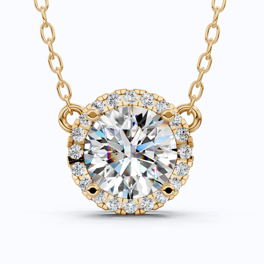 Timeless Round Halo Pendant Necklace in 14K Solid Gold, 2.00 CT Round Cut Lab Diamond, Bridal Jewelry, Anniversary Gift for Her
